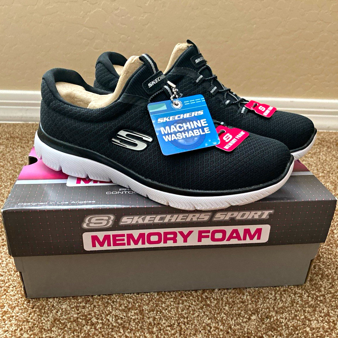 SKECHERS Summits Memory Foam Machine Washable Slip-On Sneakers Black/White 12980