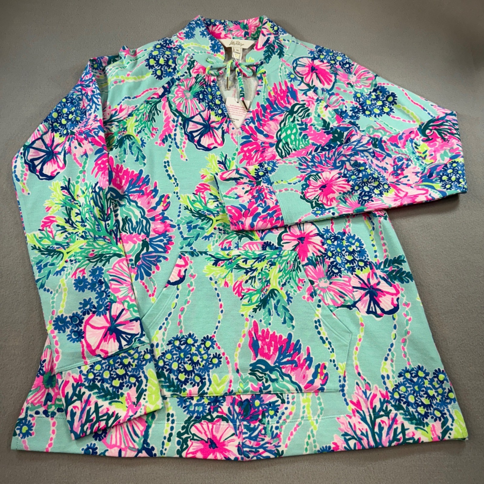 Lilly Pulitzer Cassi Popover Multi Beach You To It Floral Cotton Shirt Med NWT