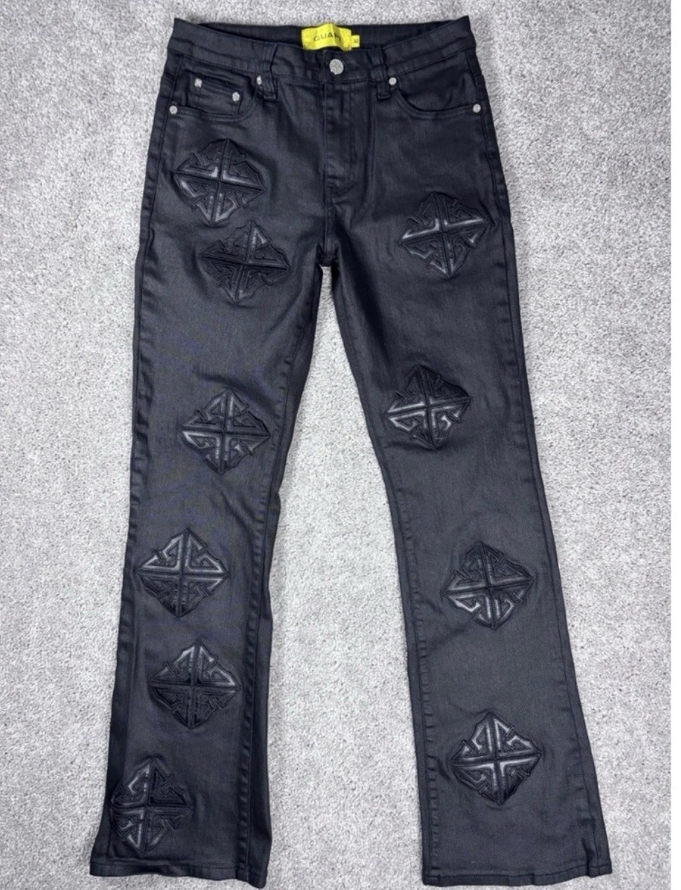 NWOT GUAPI Black Embroidered Design Jeans Men Size 30 Bootcut Flare Denim Pants NWOT GUAPI Black Embroidered Design Jeans Men Size 30 Bootcut Flare Denim Pants