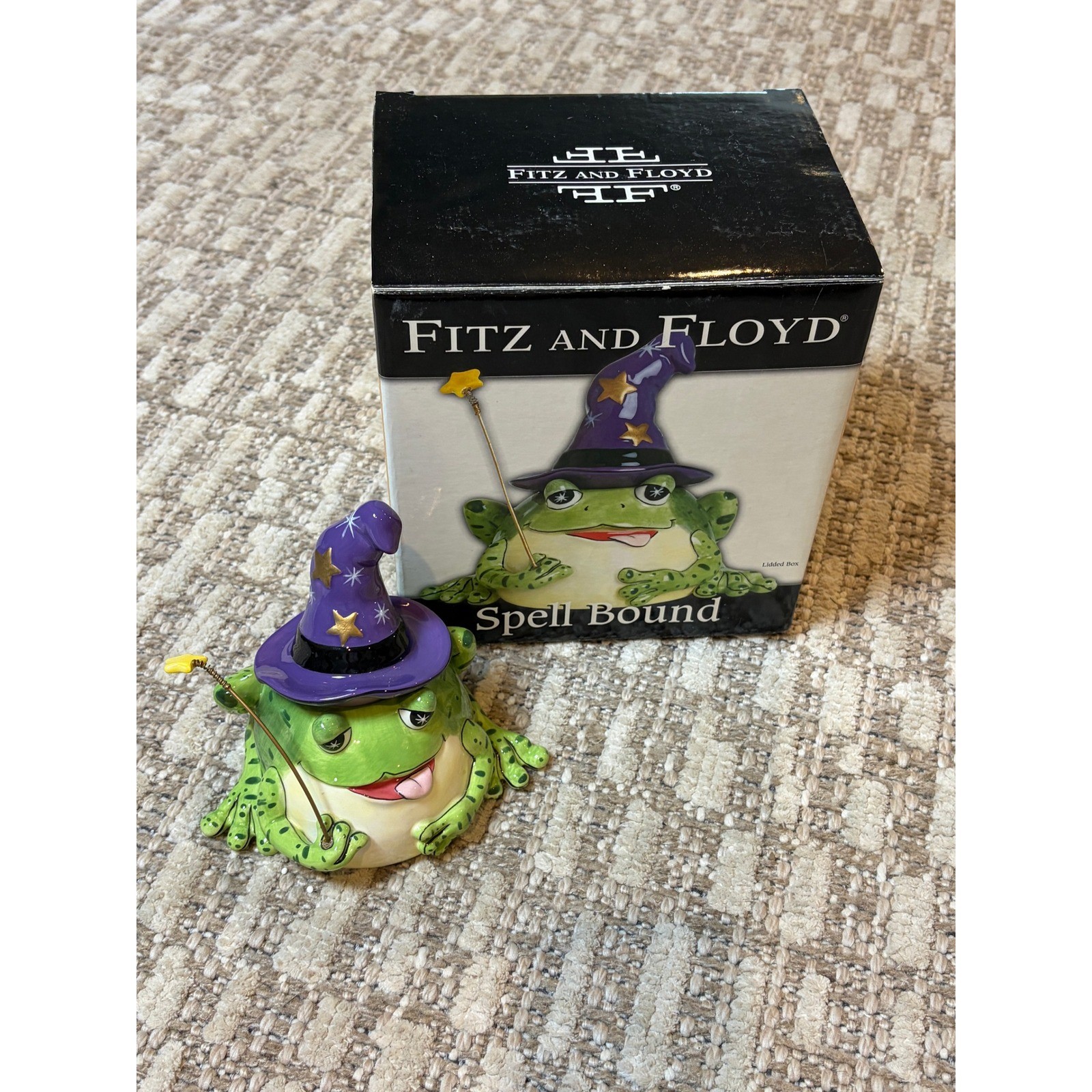 Fitz and Floyd Spell Bound Frog Wizard Lidded Trinket Box Ceramic Figurine Fitz and Floyd Spell Bound Frog Wizard Lidded Trinket Box Ceramic Figurine