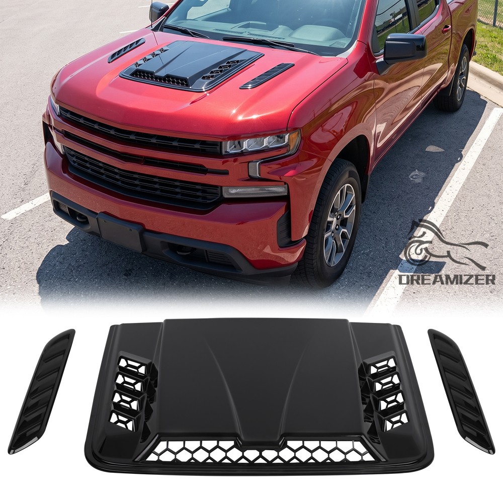 Gloss Black Hood Air Scoop Bonnet Vent Cover Decor For Chevy Silverado 1500 2500