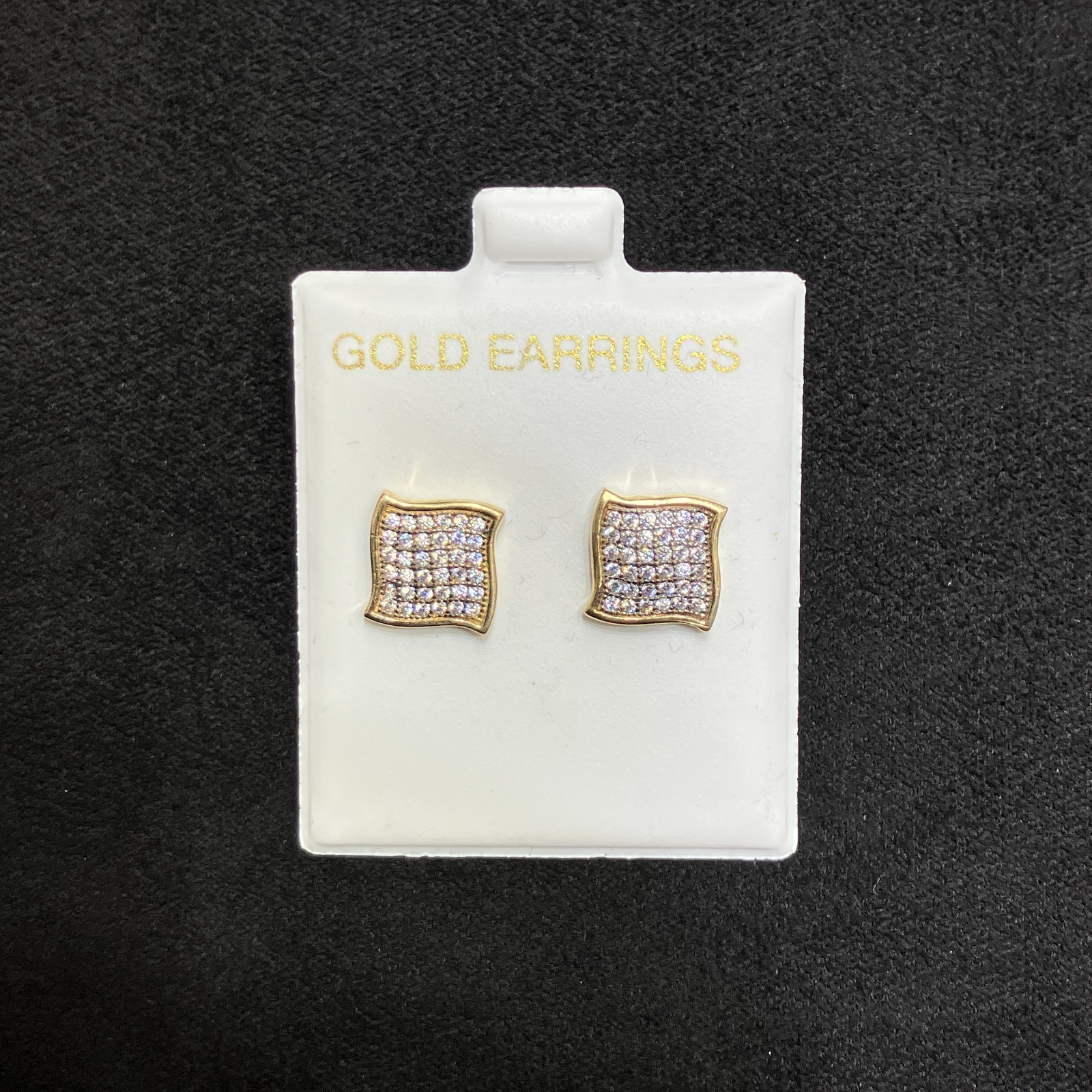 10k Real Yellow Gold Square Earrings cz