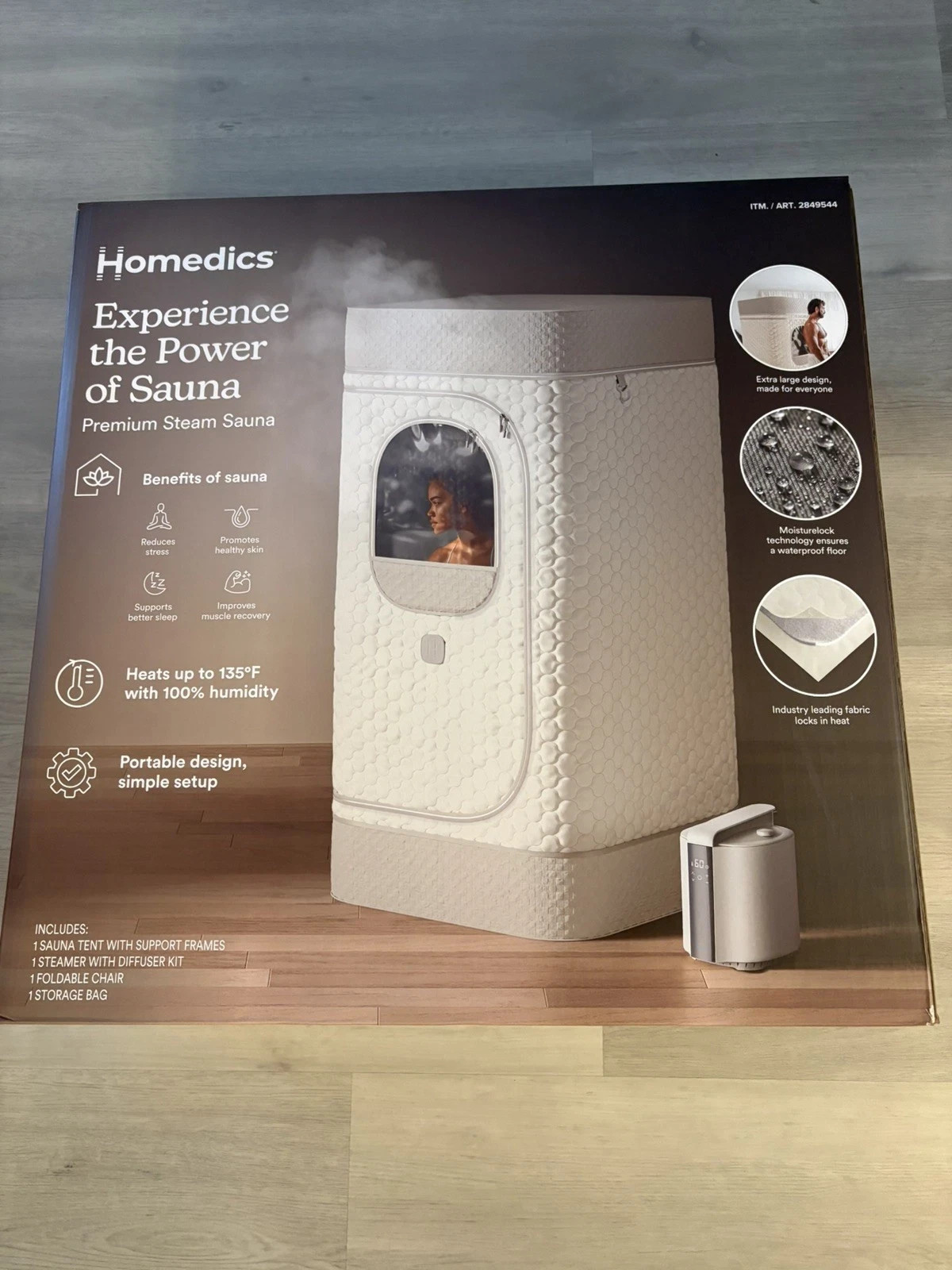 NIB Homedics Premium Portable Steam Sauna - XL Design 100% Humidity 135F - Cream