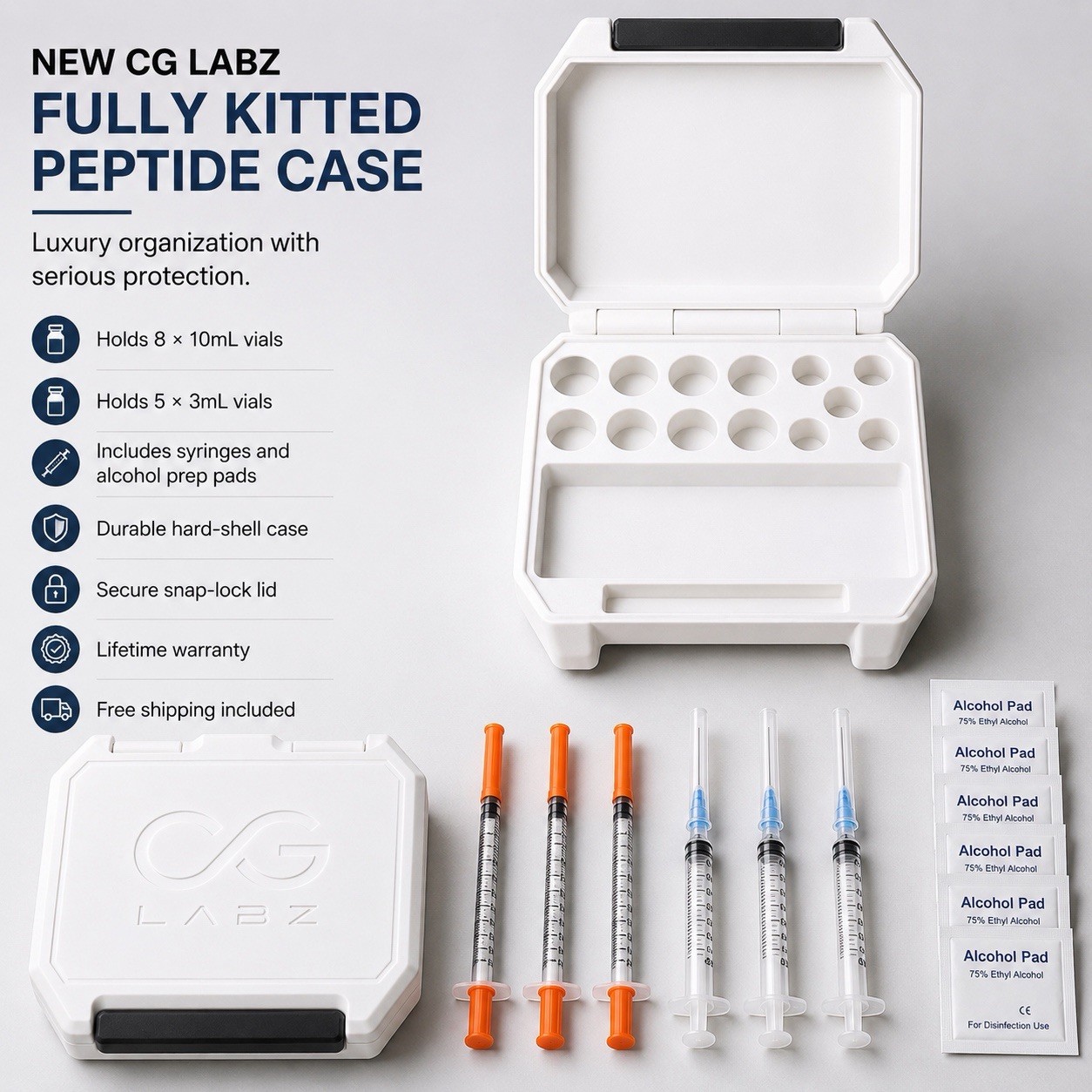 CG LABZ Fully Kitted Peptide Storage Case  - Holds 8 x 10ml and 5 x 3ml