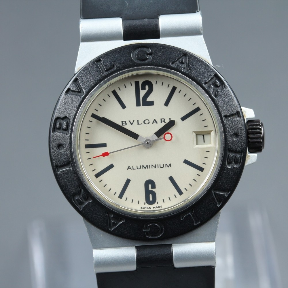 Near MINT BVLGARI Aluminum AL32A Date White Dial Quartz 32mm Unisex Watch