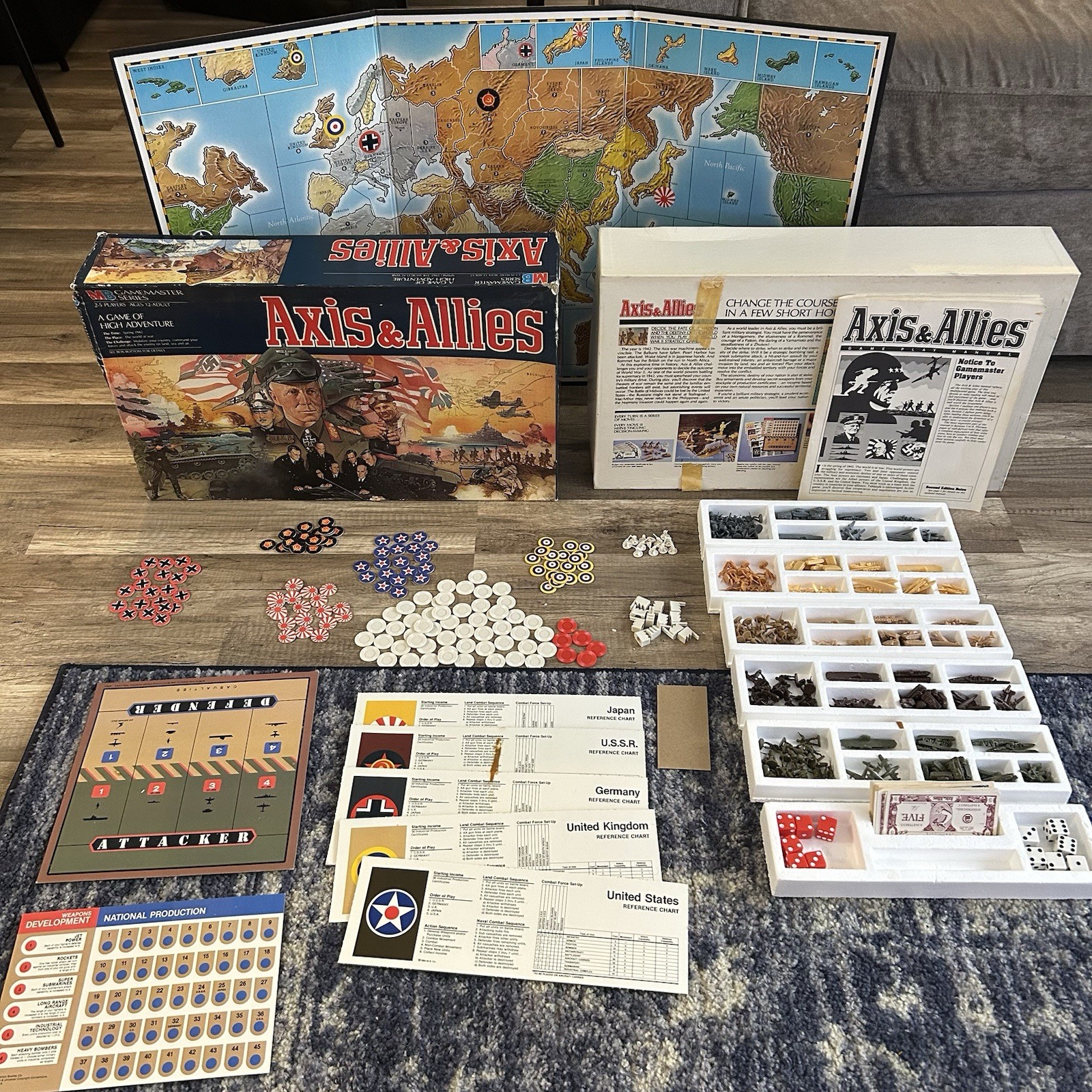100% Complete Vtg 1984 Axis and Allies Game Milton Bradley