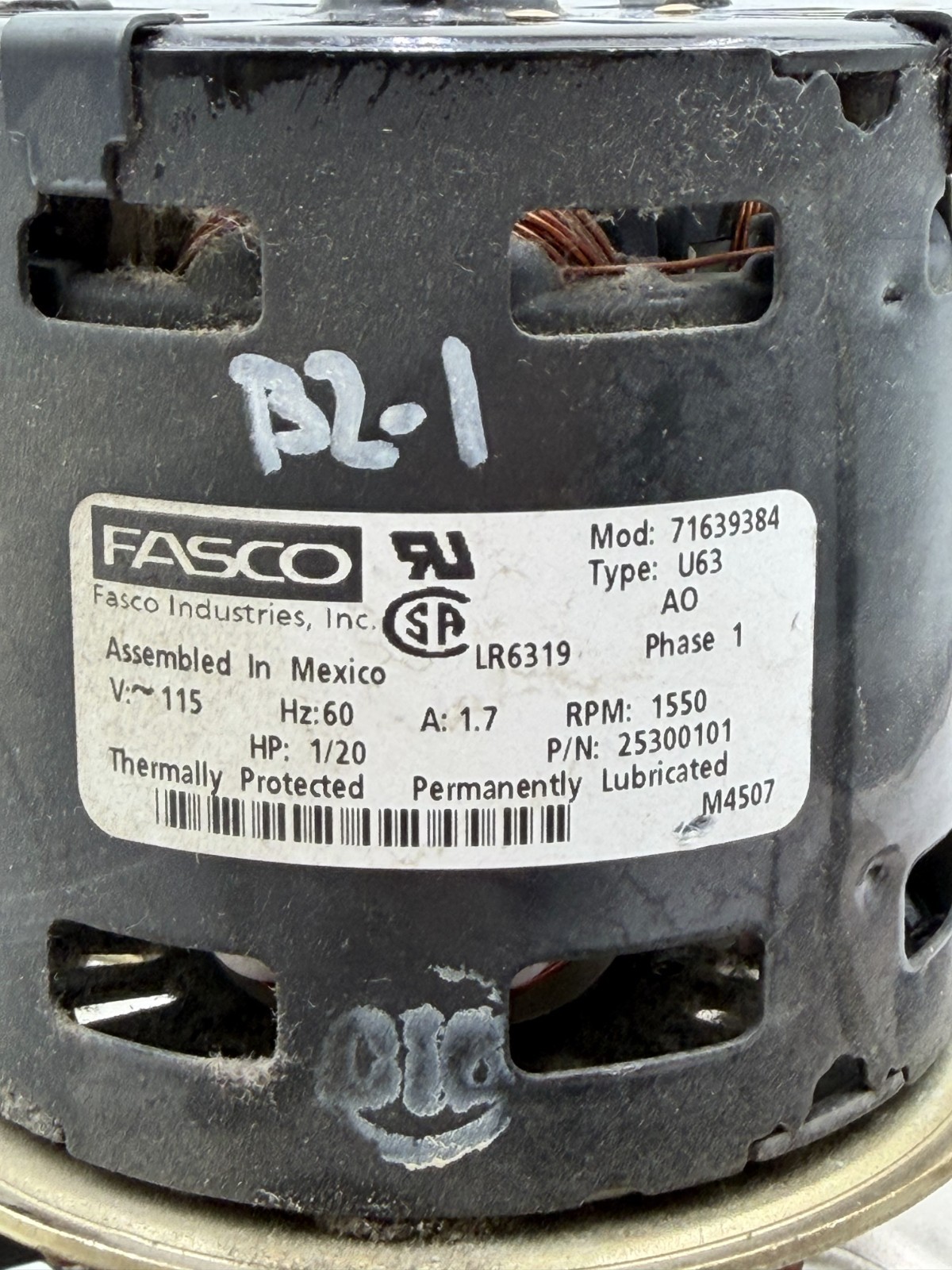 Fasco 71639384 Condenser Fan Motor 1/20 HP 115VAC 1550-RPM 1-Speed 60Hz 1-Phase