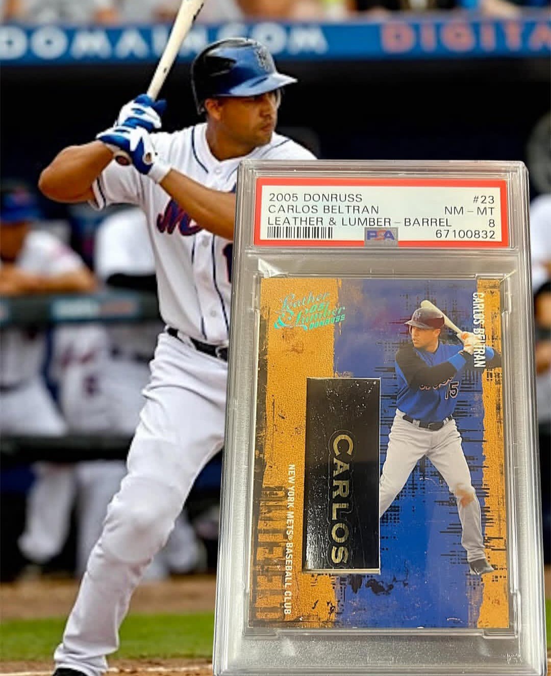 Carlos Beltran 2005 Donruss Leather & Lumber GU Bat Barrel 4/4 NAMEPLATE PSA 8 Carlos Beltran 2005 Donruss Leather & Lumber GU Bat Barrel 4/4 NAMEPLATE PSA 8