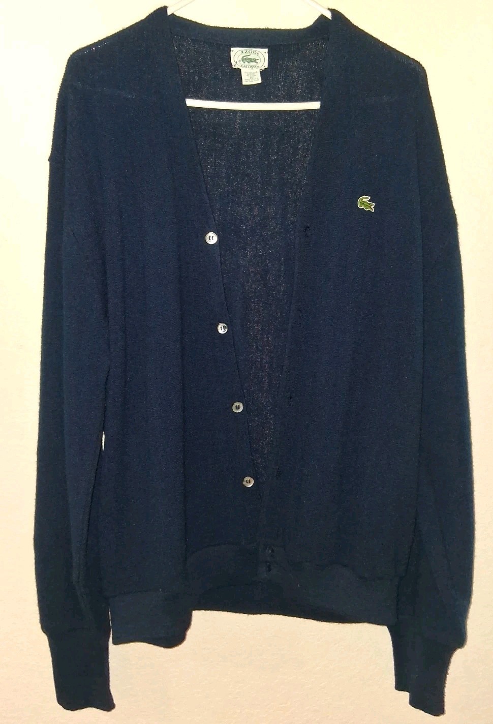 Vintage Izod Lacoste Navy Blue V-Neck Cardigan Sweater Men\'s Size XL USA