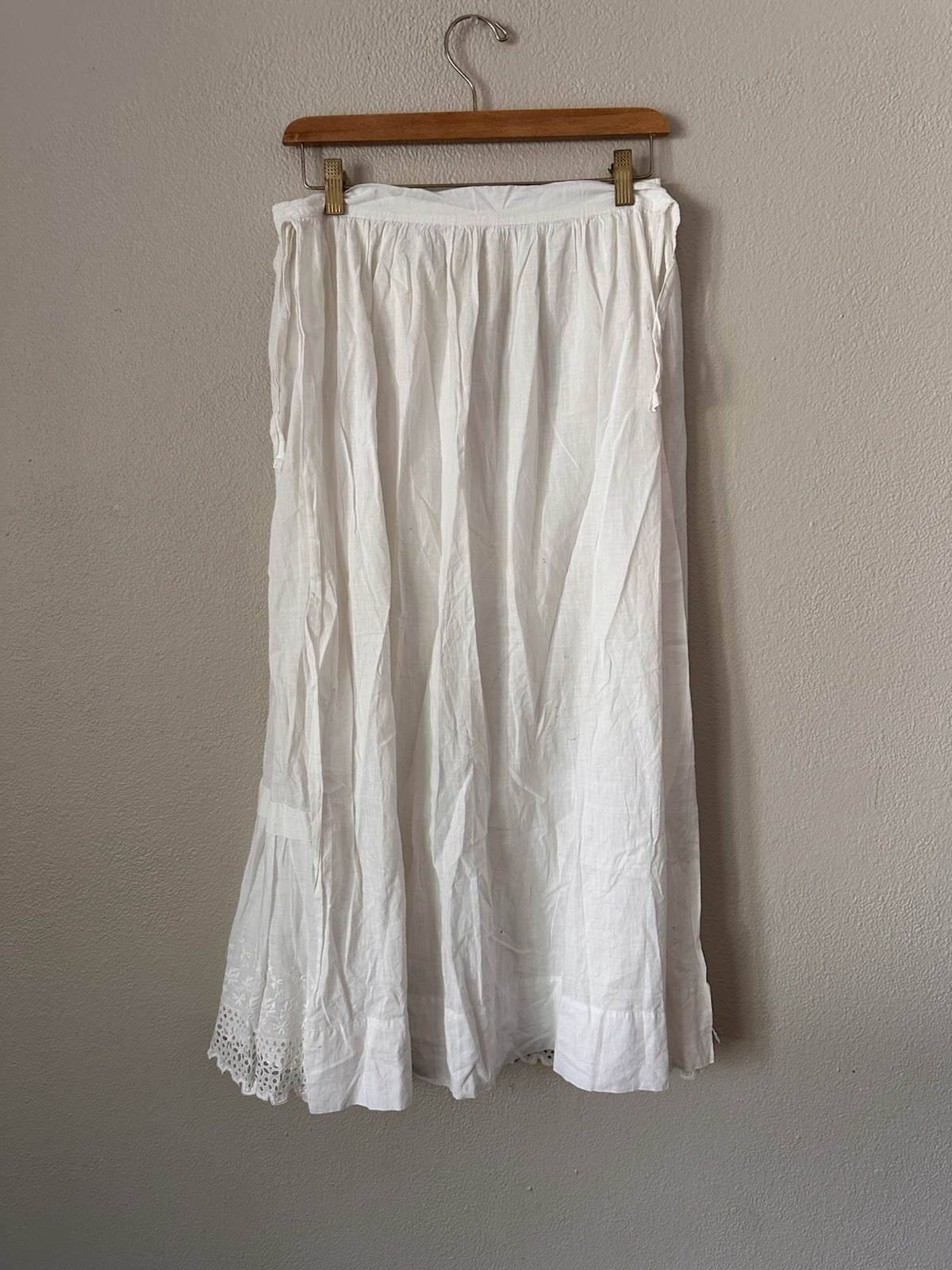 Antique Edwardian White Cotton Petticoat Skirt Eyelet Embroidery Apron AS IS
