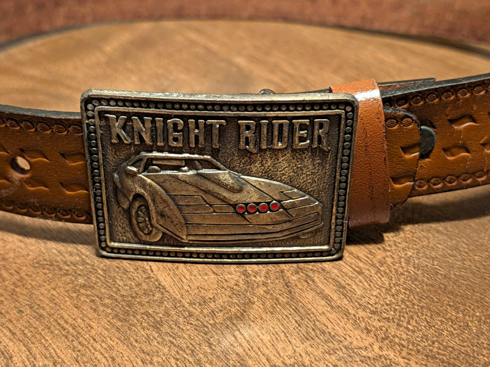 Vintage 1982 Knight Rider KITT Belt Buckle Leather Belt Universal Lee NYC