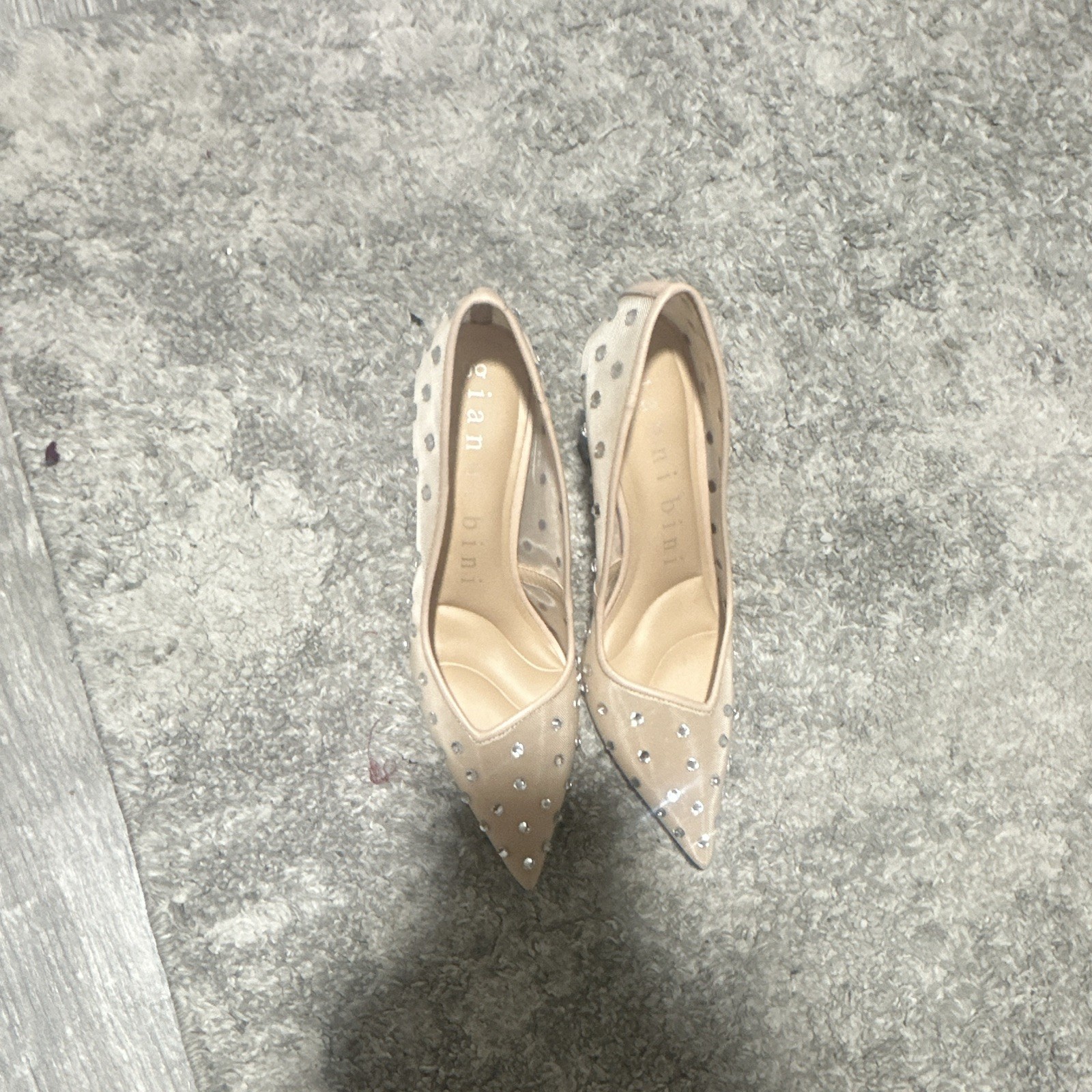 Gianni Bini Women’s Beige/Clear Rhinestone Pointed Toe Stiletto Pumps 6