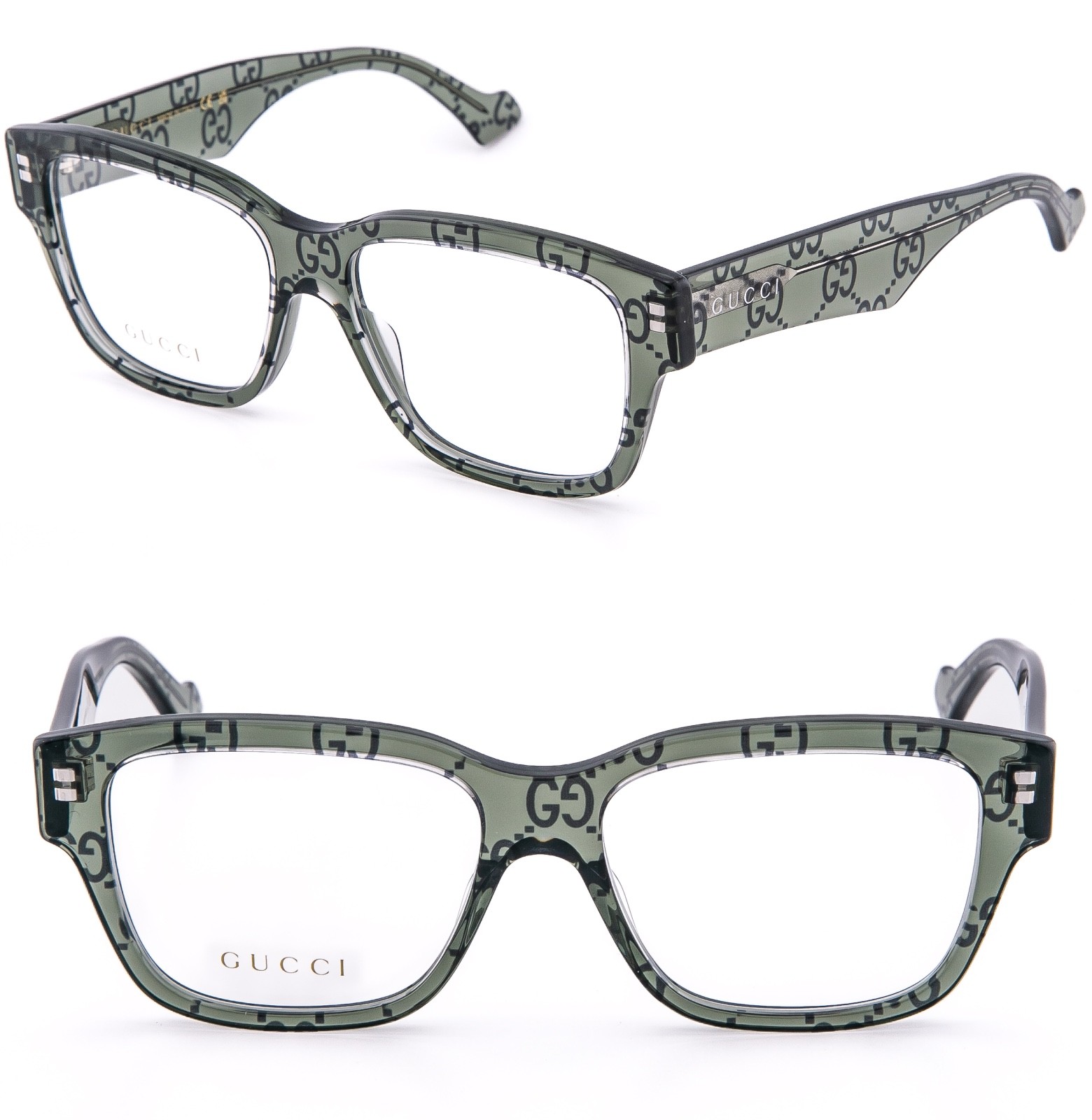GUCCI GG1428O 1428 Crystal Green GG Monogram Print Unisex Eyeglasses 55mm 011 GUCCI GG1428O 1428 Crystal Green GG Monogram Print Unisex Eyeglasses 55mm 011