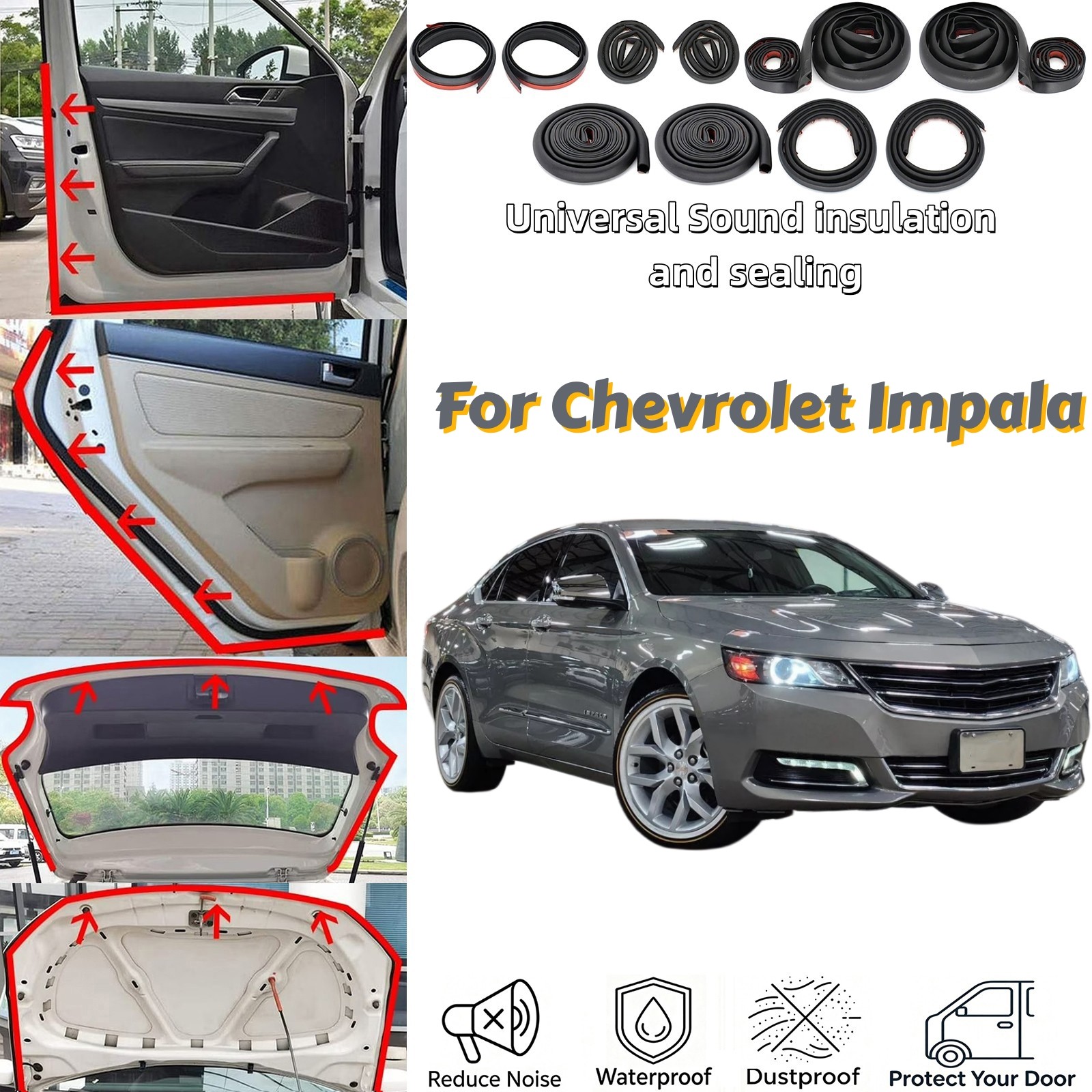 For Chevrolet Impala Weatherproof Door Rubber Seal Trim Wind Noise Reduction