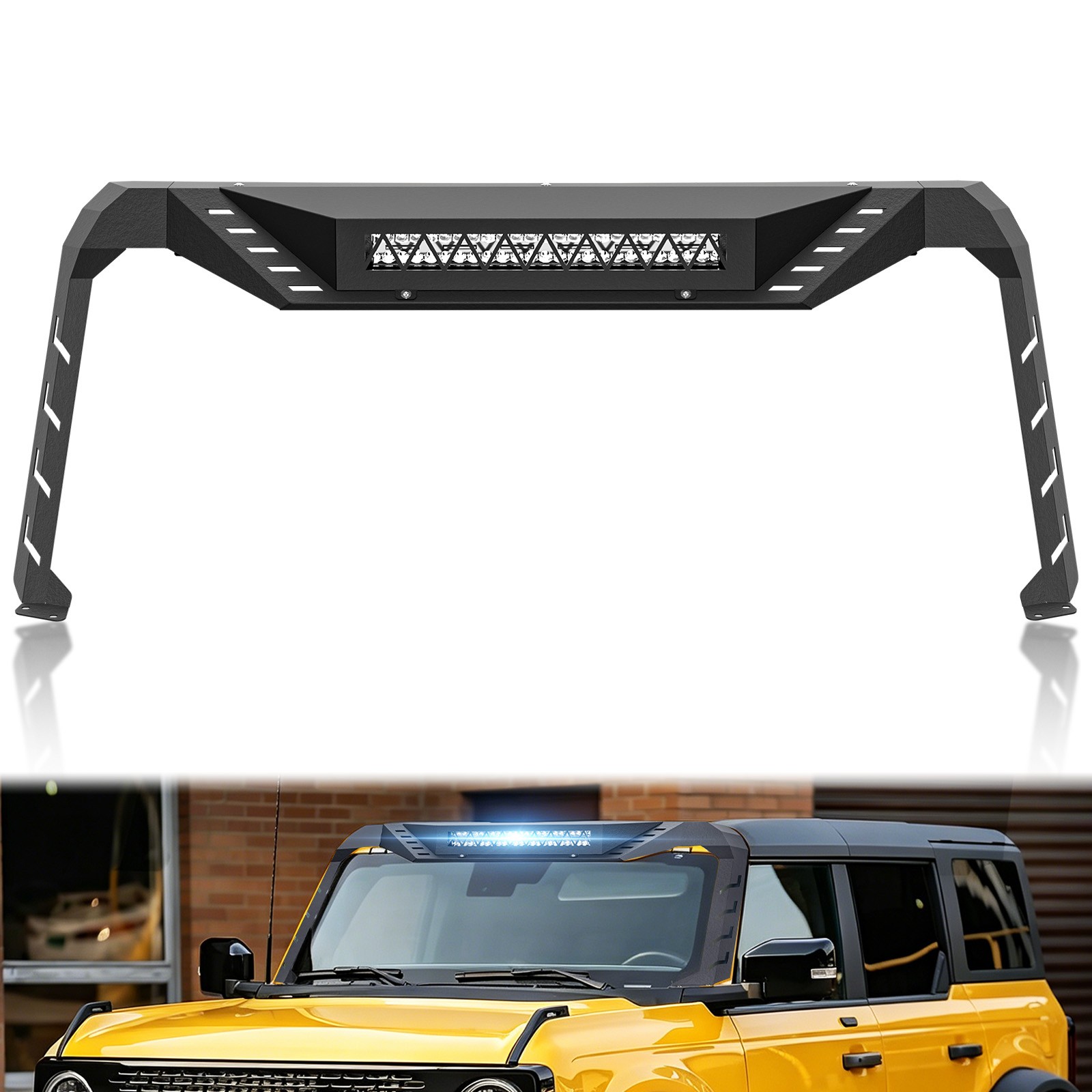 Front Windshield Frame Cover For 2021-2026 Ford Bronco With 120W LED Light Bar