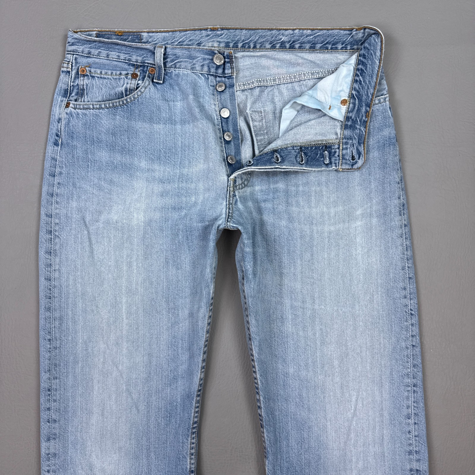 Vintage Levis 501 Jeans Mens 34x34 Blue Y2K Distressed Repaired Washed Out Faded