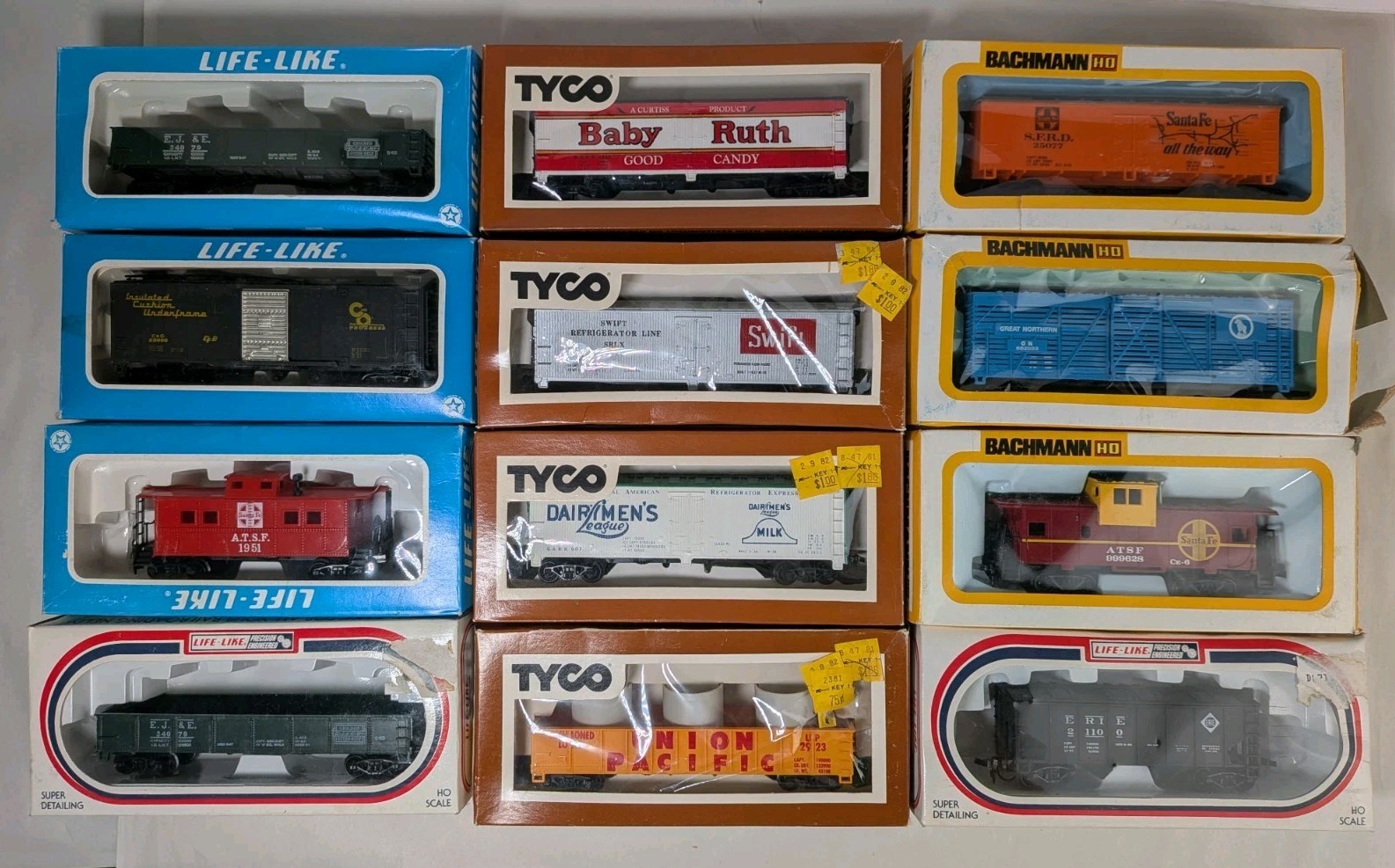 Vintage Tyco Life Like Bachman HO-Scale Train Car Mix Lot of 12 w/ Box Baby Ruth