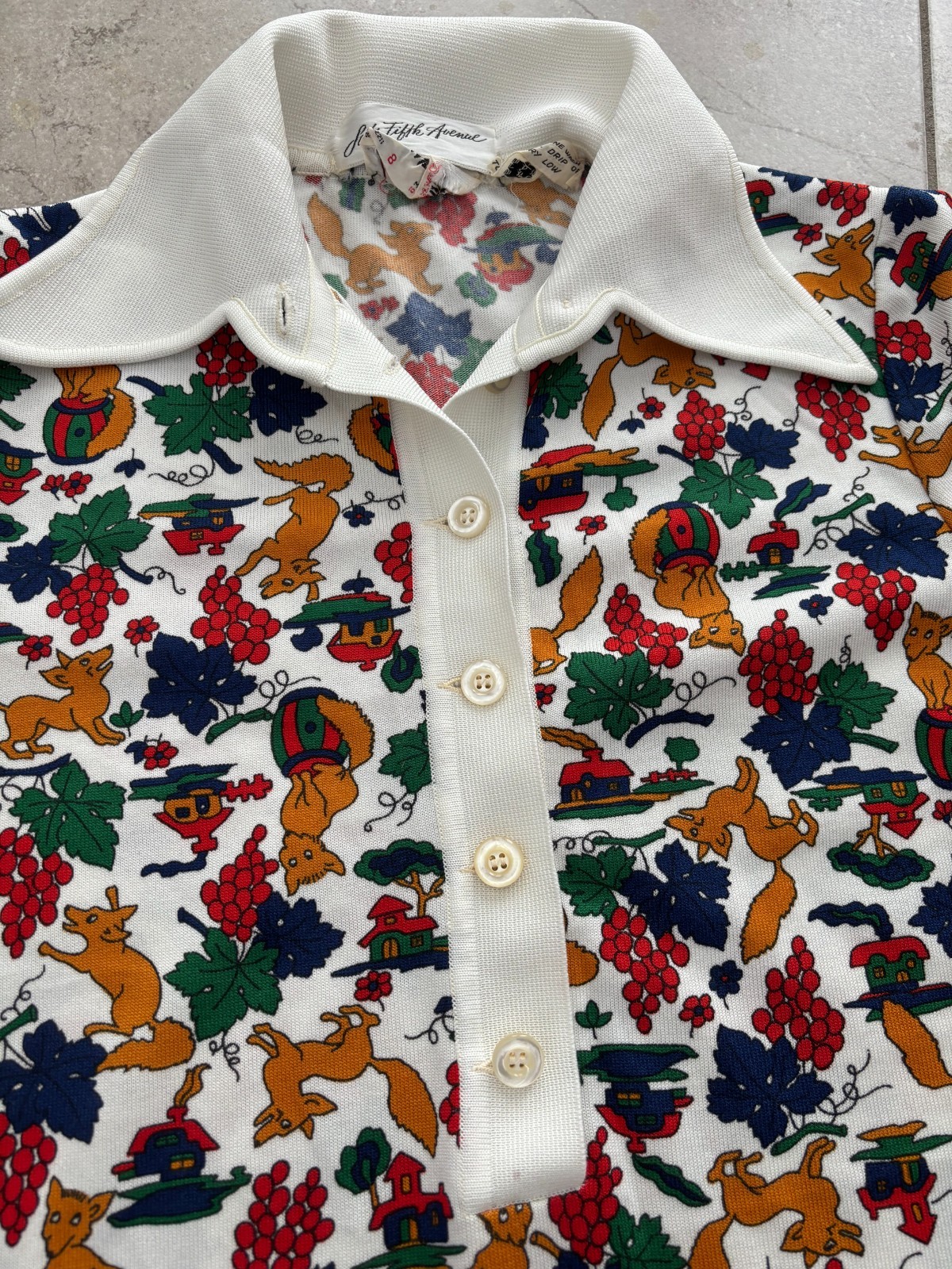 Vintage 1960s Goldworm Saks 5th Ave Fox Print Italy Grapes Shirtdress Polo Mod 8 Vintage 1960s Goldworm Saks 5th Ave Fox Print Italy Grapes Shirtdress Polo Mod 8