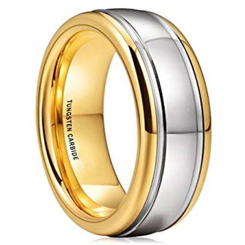 Ebay Wedding Rings Men. 8mm Domed Polished Gold & Silver Tungsten Wedding Band
