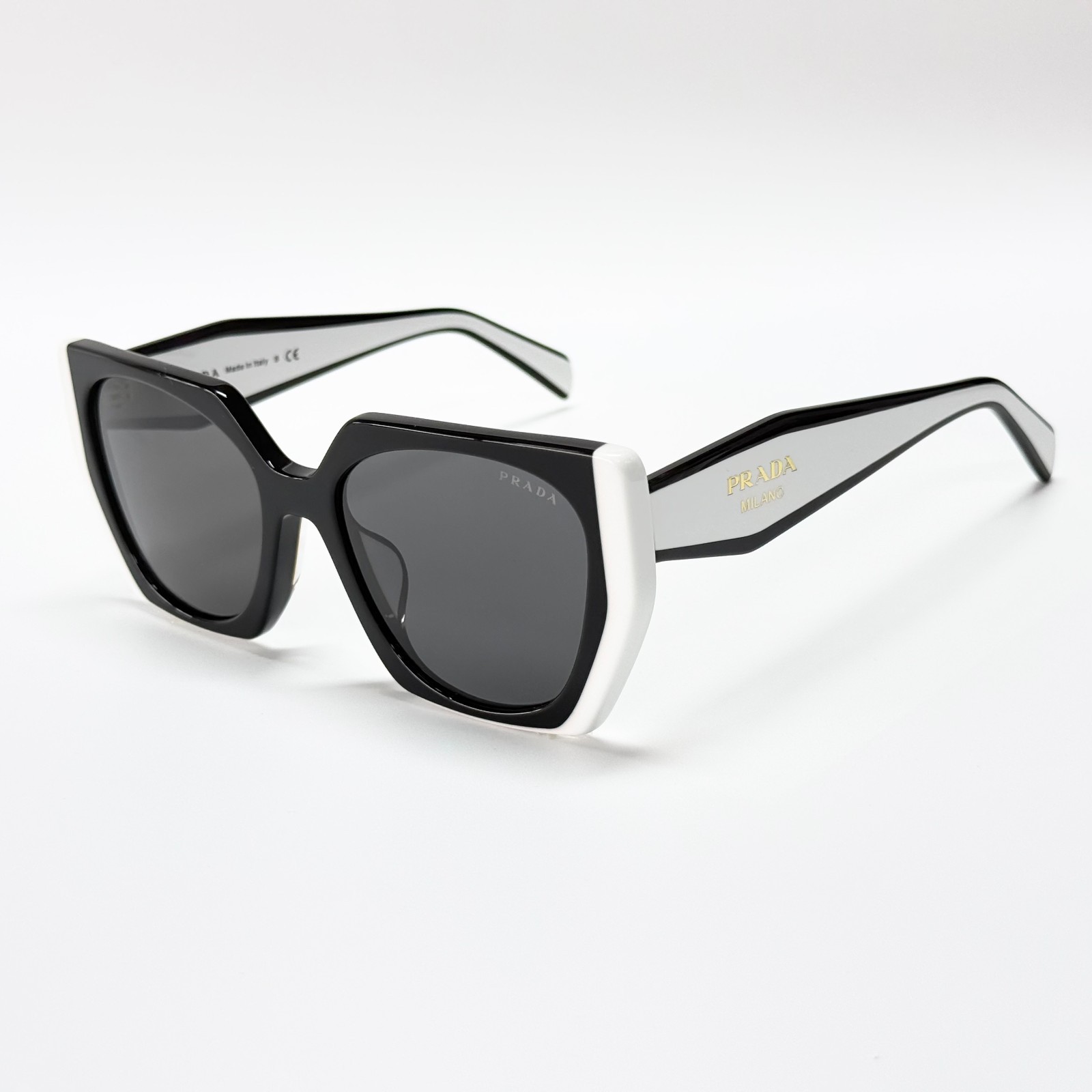 Prada SPR15W Geometric Sunglasses Black White Grey Lens 54-19-140