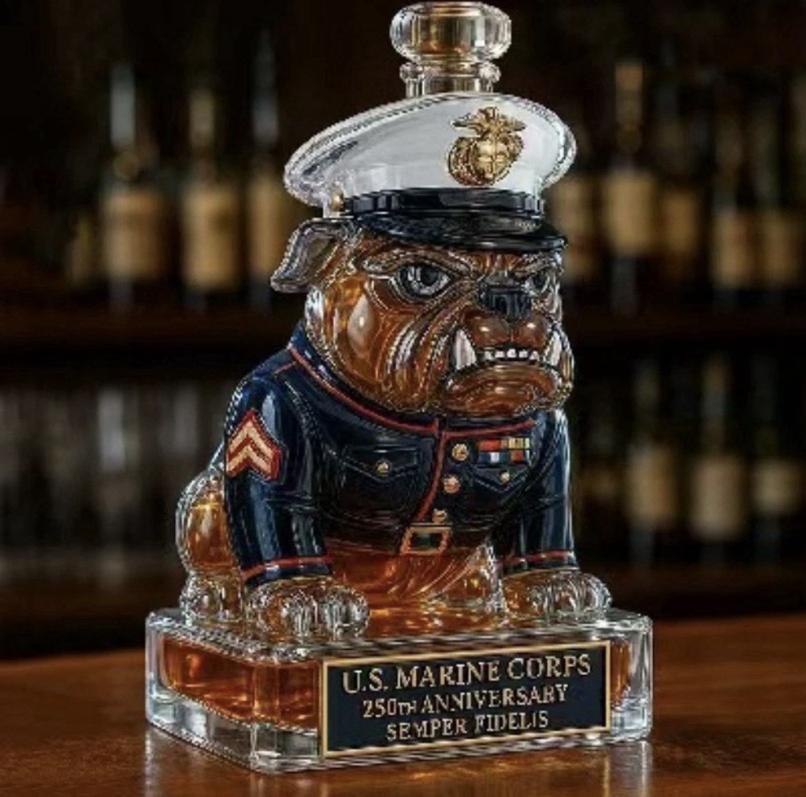Marine Bulldog Whiskey Decanter, Military Liquor Bottle, USMC Inspired Bar Decor Marine Bulldog Whiskey Decanter, Military Liquor Bottle, USMC Inspired Bar Decor