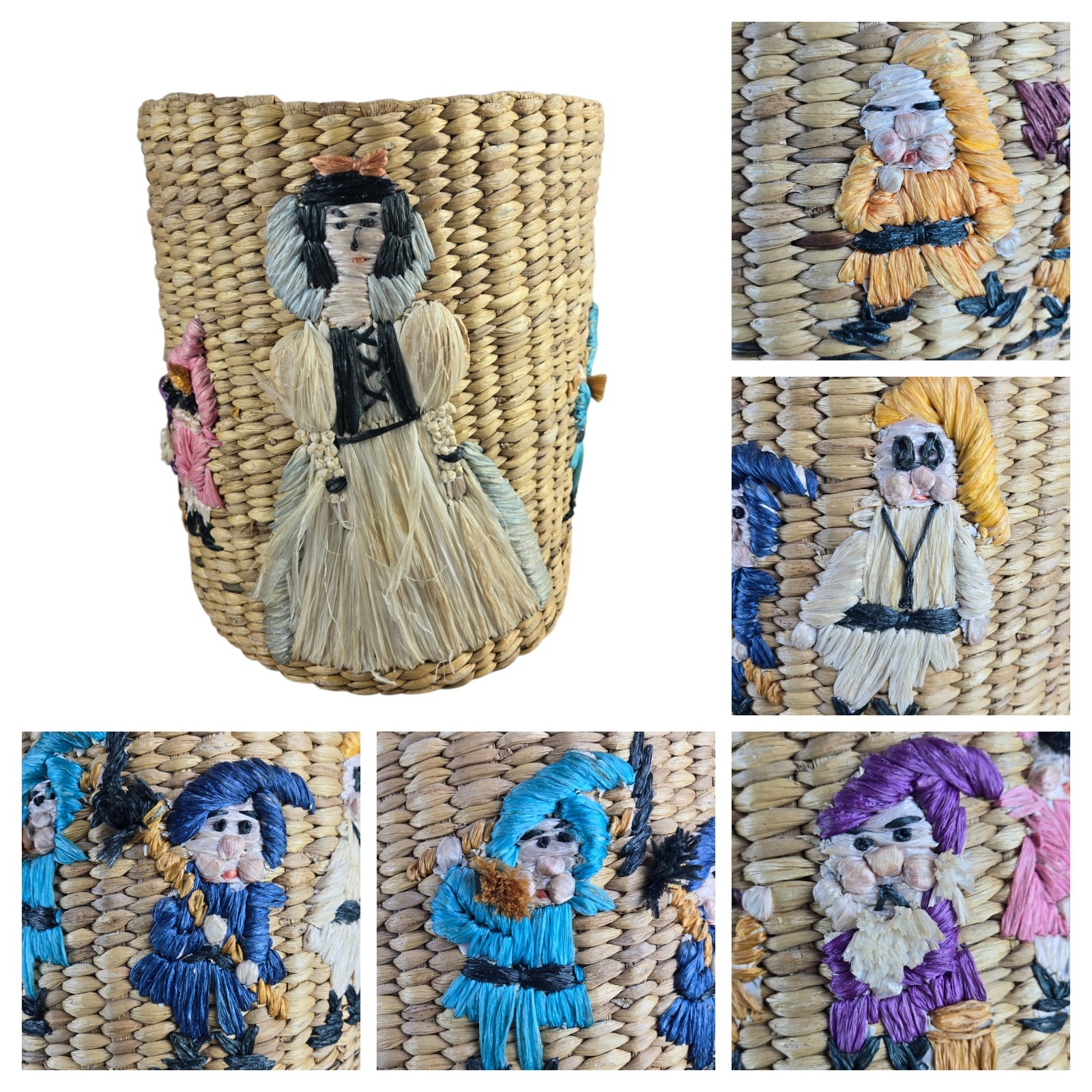 Disney Snow White & Seven Dwarfs Basket 1950\'s/60\'s RARE FOLKART 