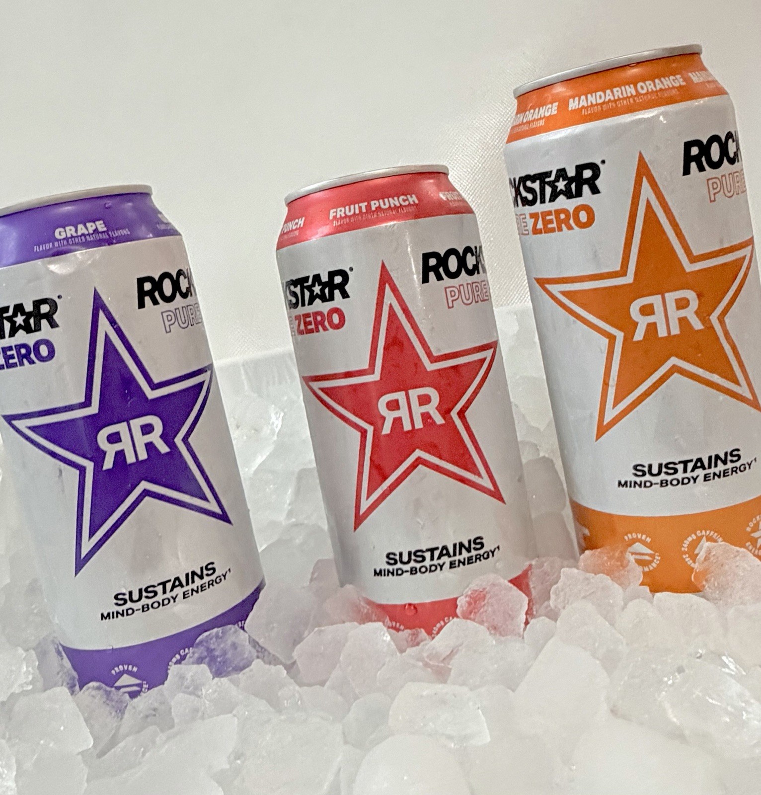 Rockstar Pure Zero (3) 16 oz Cans Grape Mandarin & Fruit Punch Energy Drinks