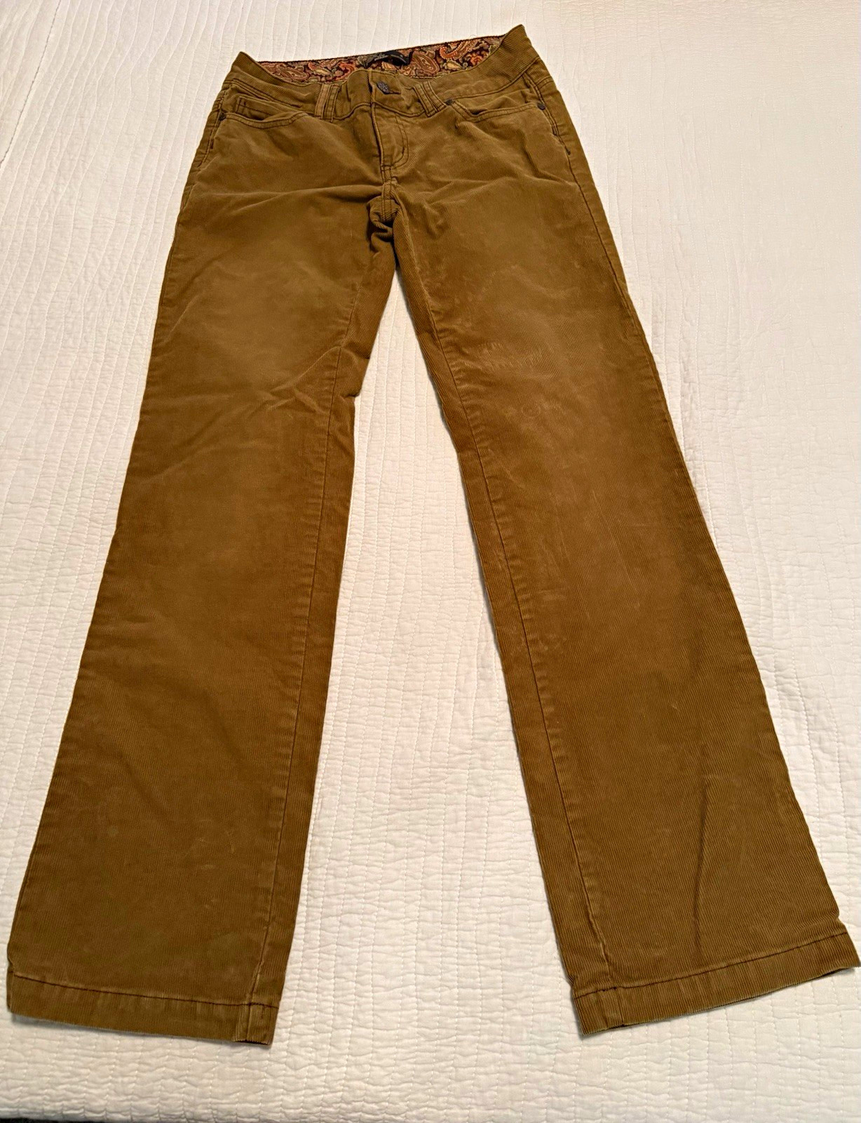 prAna Women’s Khaki Brown Solid Corduroy Pants Regular Fit Size 4