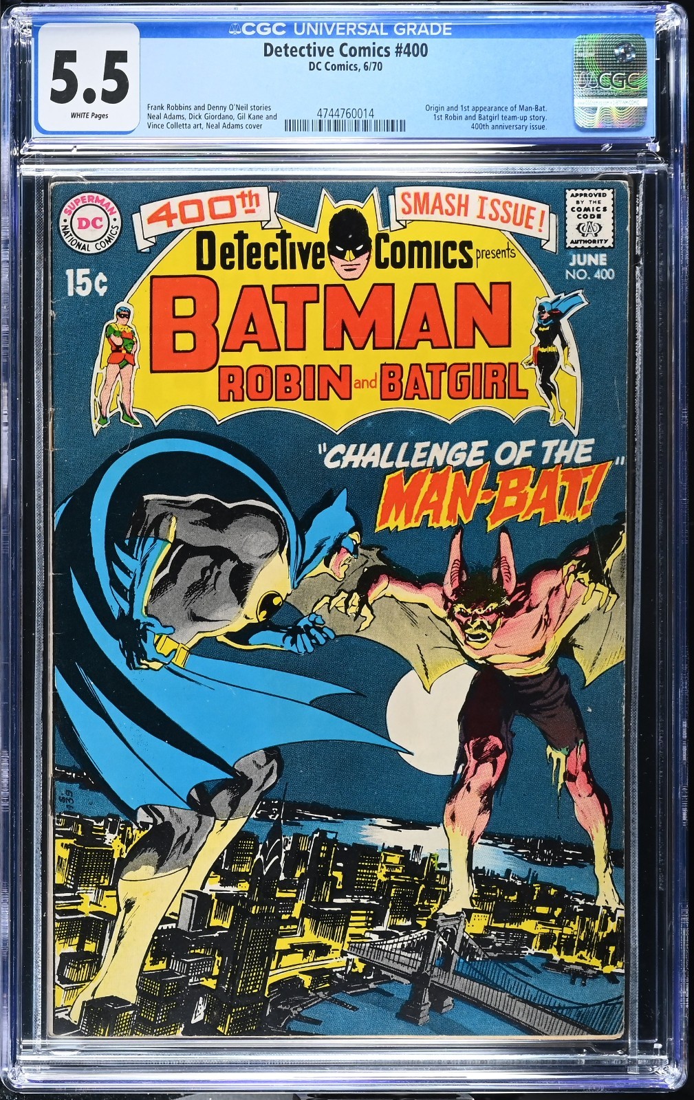 Detective Comics #400 CGC 5.5 Origin & 1st App Man-Bat 1970 Neal Adams WHITE Pgs