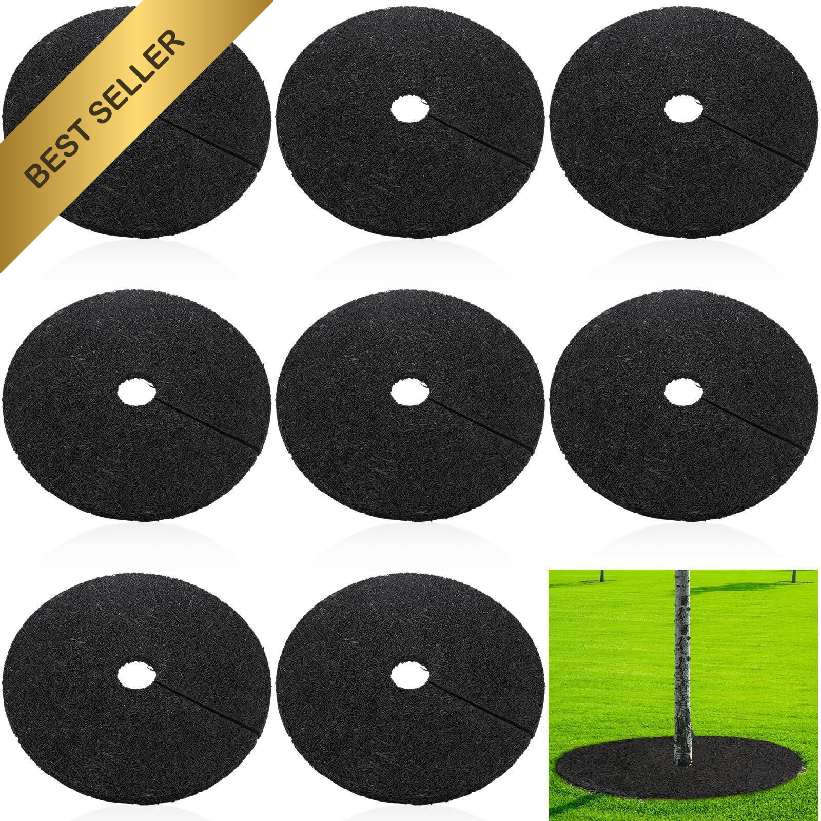 Peryiter Rubber Mulch Tree Ring Protector Mat Landscape Weed Barrier 6 Pcs 20 in