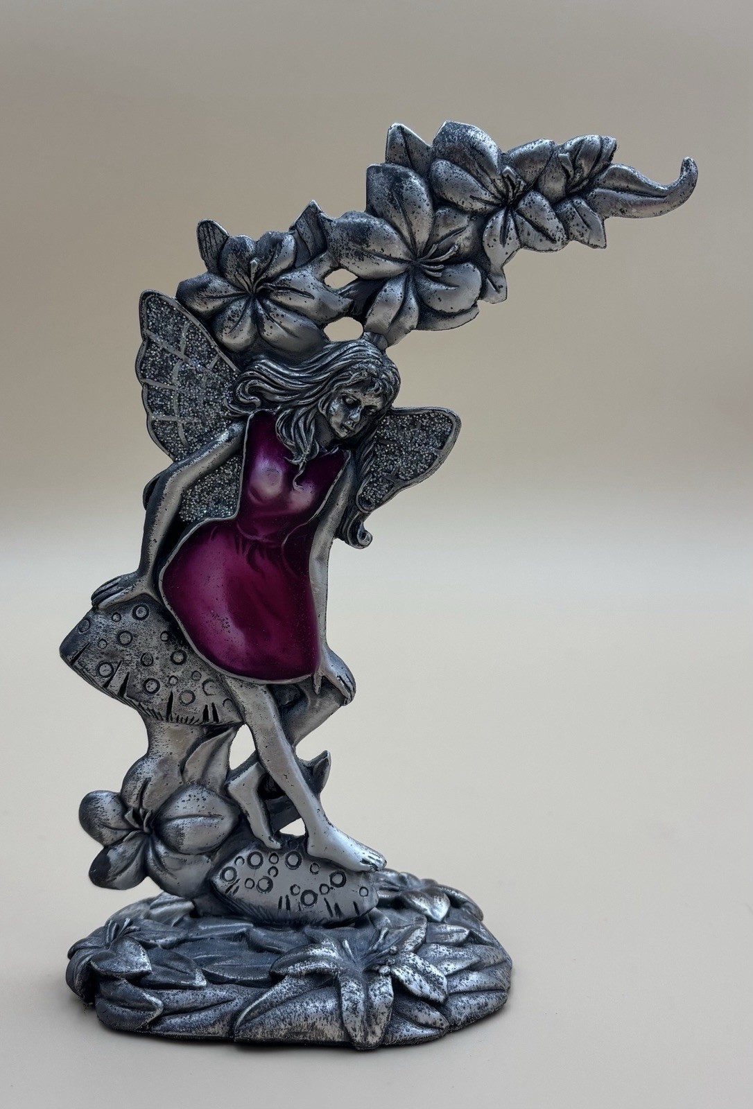 W.F. PEWTER 7” Beautiful Woodland Glittery Fairy, Mushrooms & Flowers, Whimsical W.F. PEWTER 7” Beautiful Woodland Glittery Fairy, Mushrooms & Flowers, Whimsical