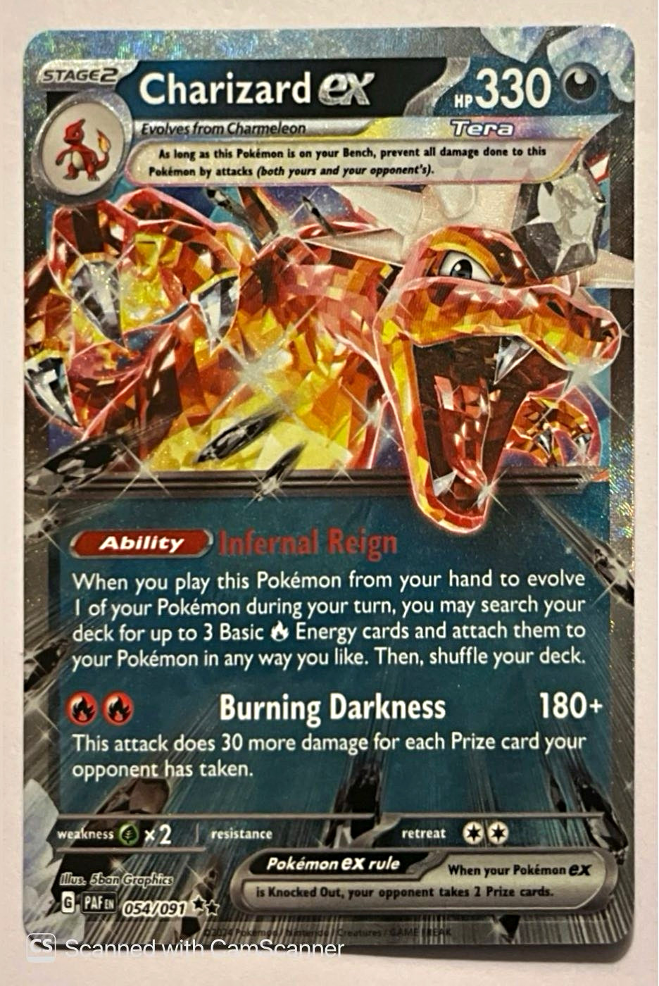 Charizard ex Tera Holo Double Rare 054/091 Paldean Fates English 330 HP