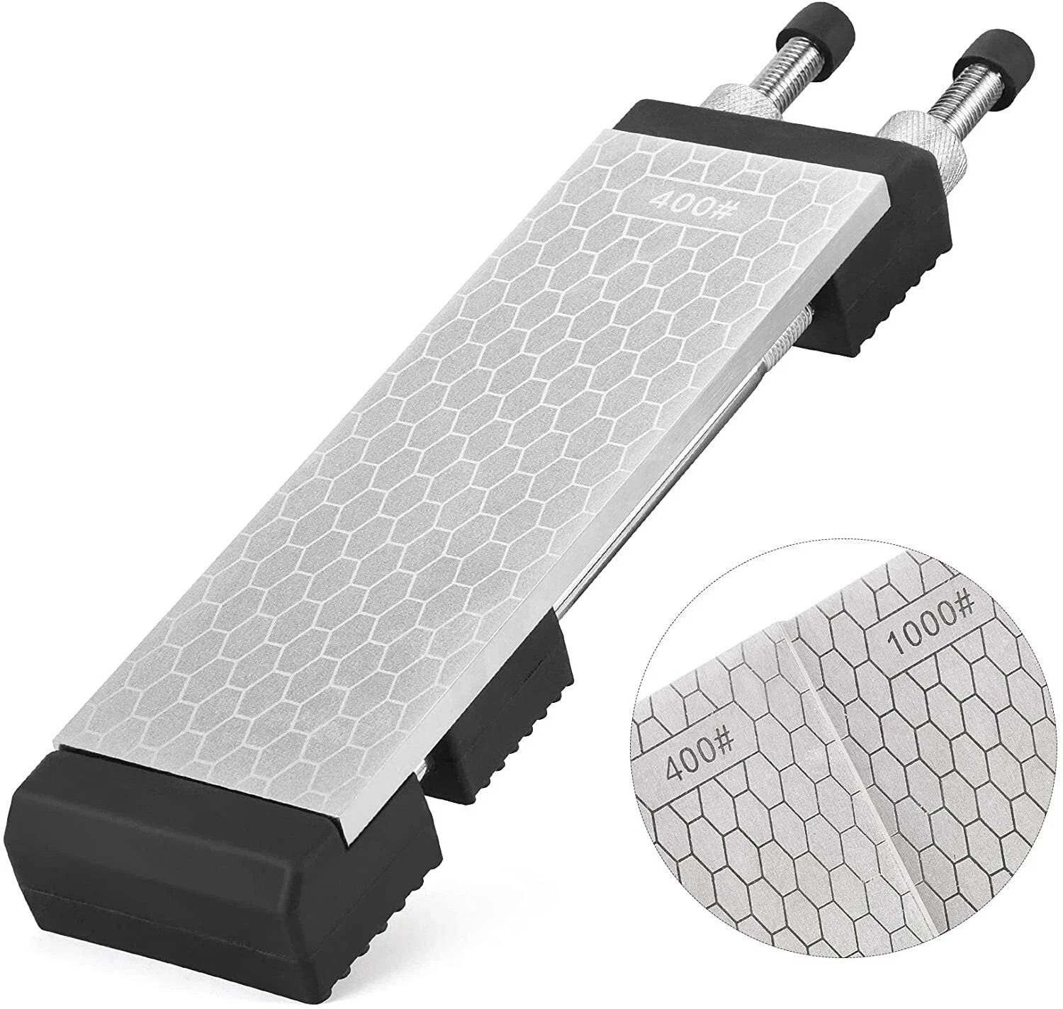 8'' Diamond Sharpening Bench Stone Double Sided 400/1000 Grit W/ Non-Slip Holder