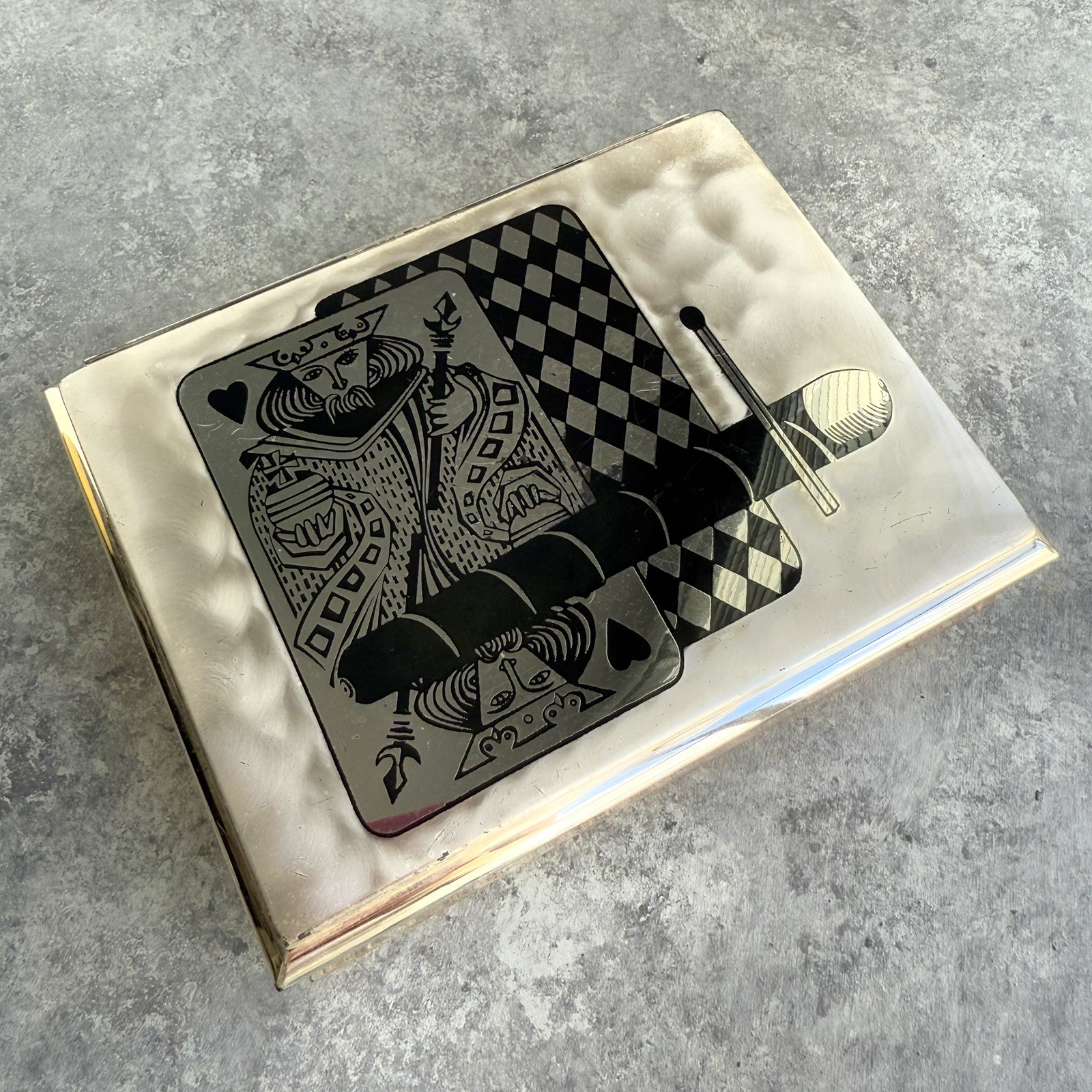 WMF Ikora Playing Card King Wood Lined Trinket Jewelry Box Art Deco MCM Germany WMF Ikora Playing Card King Wood Lined Trinket Jewelry Box Art Deco MCM Germany
