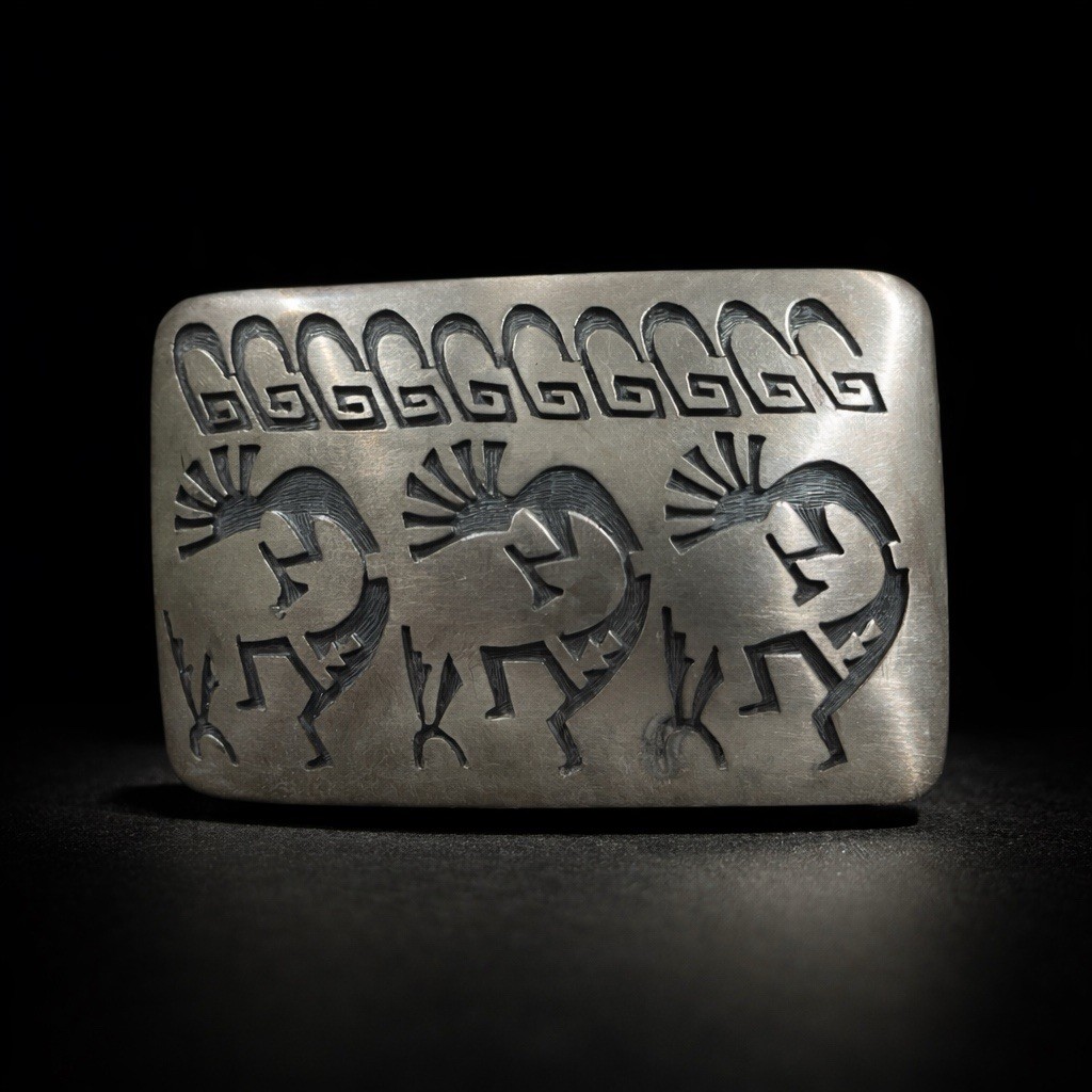 Authentic Hopi Buckle Kokopelli Sterling  Signed “A”. W/ Saddle Belt.