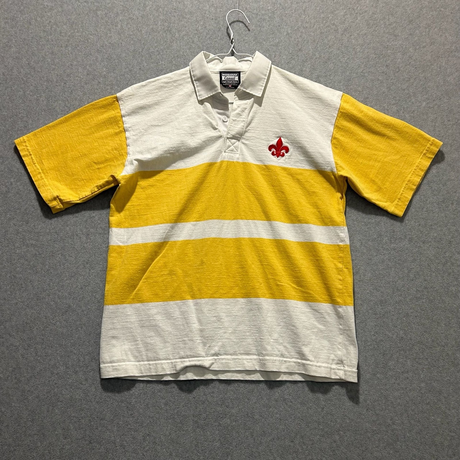 VTG Barbarian Rugby Wear Yellow White Short Sleeve Rugby Polo L Fleur De Lis