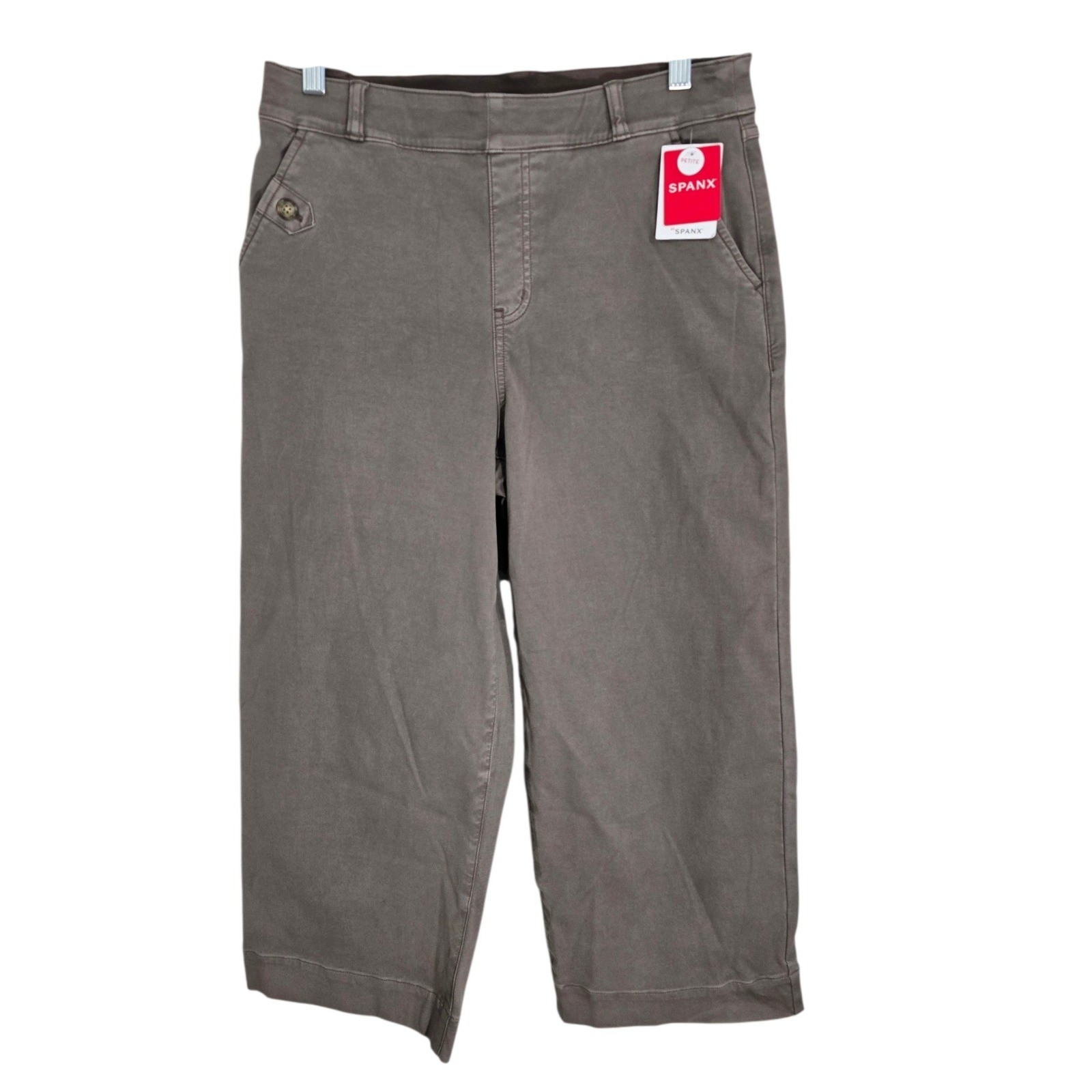 Spanx Stretch Twill Cropped Wide Leg Pants Smoke Gray Petite Large 20312Q NWT