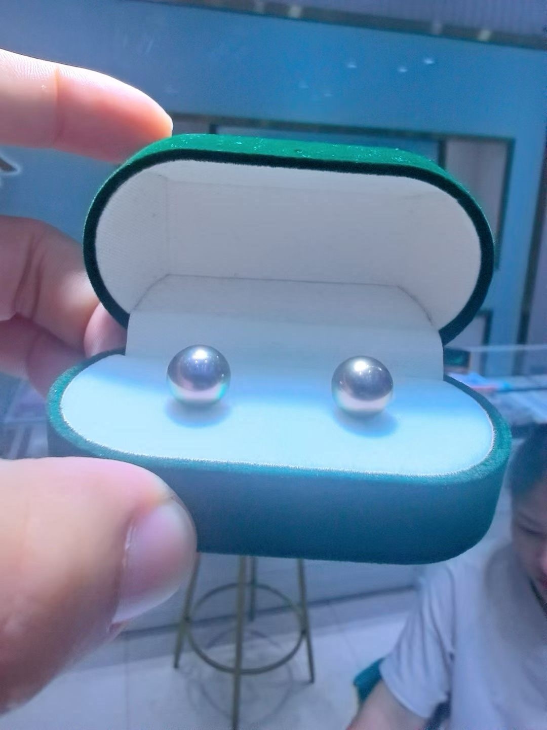 Matched Pair of Pure Peacock Green Pearls