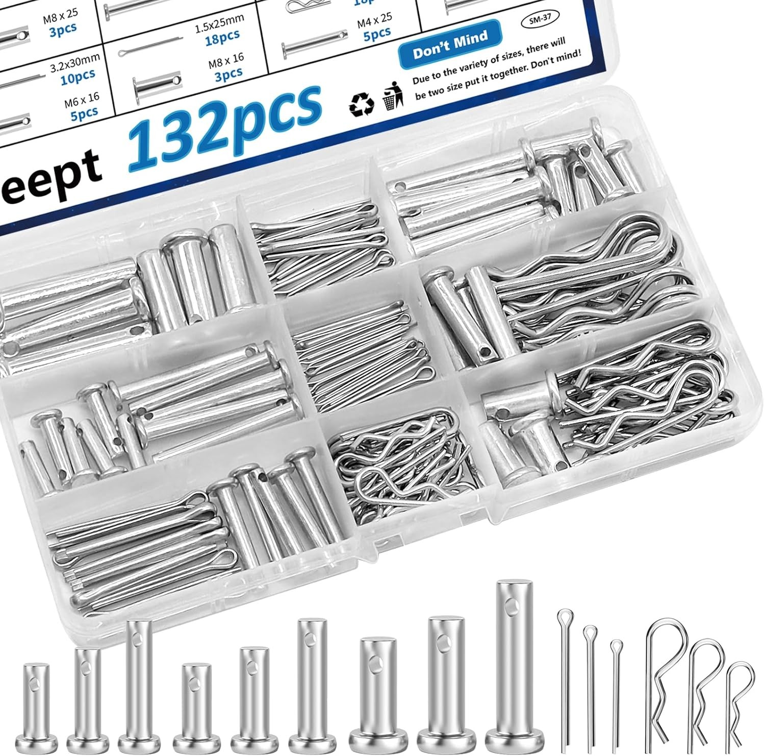 132Pcs Clevis Pins 304 Stainless Steel Cotter Pin Hair Pin Carbon Steel Singl... 132Pcs Clevis Pins 304 Stainless Steel Cotter Pin Hair Pin Carbon Steel Singl...