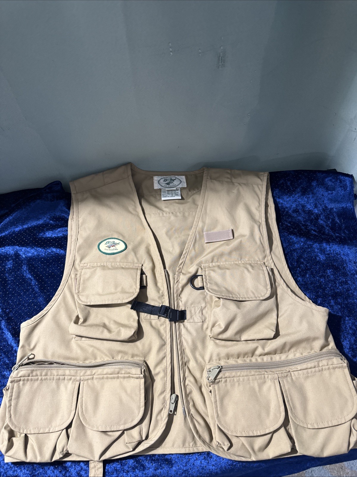 Vtg L.L. Bean Fly Fishing Utility Multi Pocket Khaki Zip Up Vest Poly Men’s S