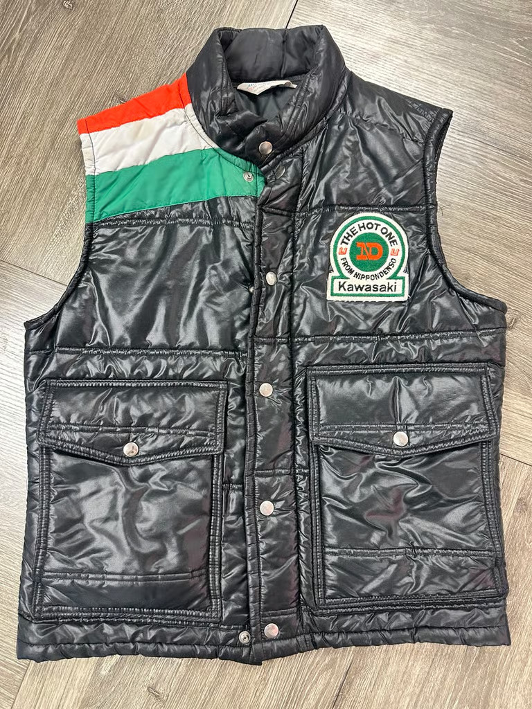 Mike Kasino\'s Team Headquarters Vintage Kawasaki Puffer Vest 1970-1980 Mike Kasino\'s Team Headquarters Vintage Kawasaki Puffer Vest 1970-1980