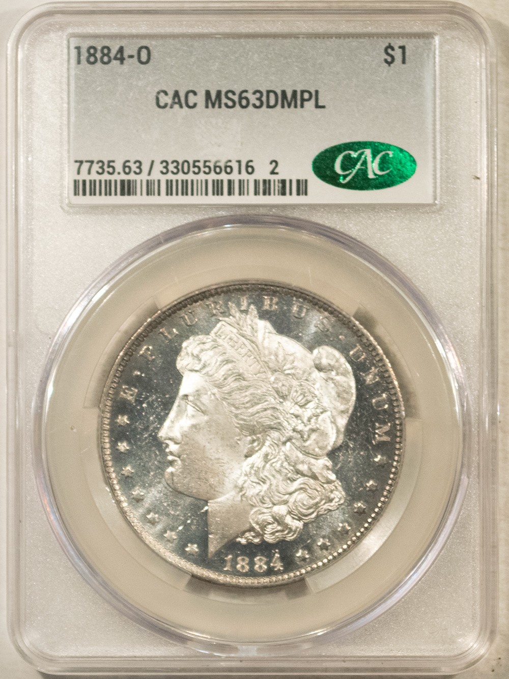 1884-O $1 MORGAN DOLLAR - CACG MS-63 DMPL, BLACK AND WHITE DEEP MIRRORS CAC