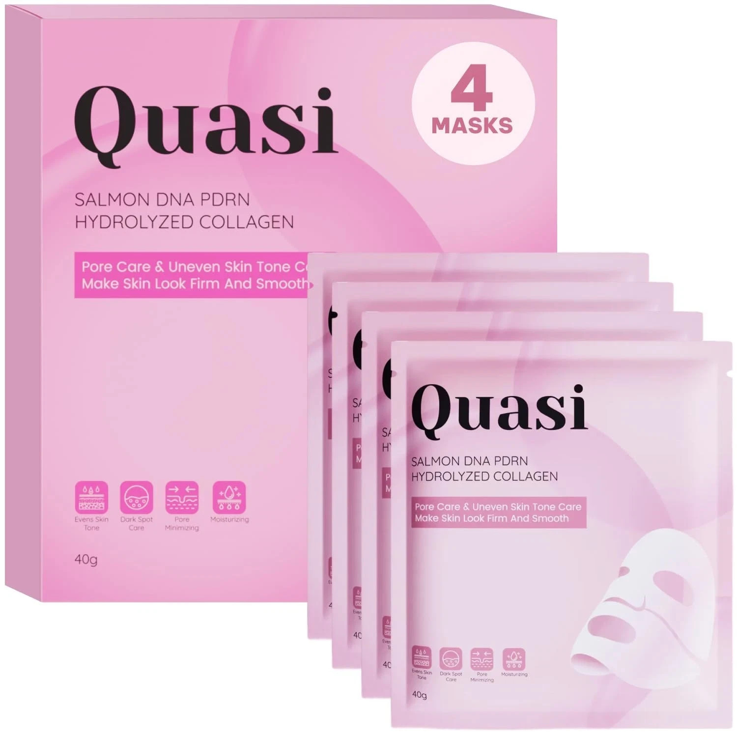 Quasi PDRN Pink Collagen Gel Face Mask Salmon DNA, Hydrolyzed Collagen 4pcs