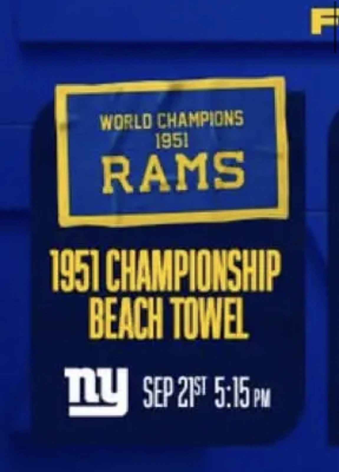 Los Angeles Rams 1951 Championship Beach Towel SGA 9/21/26 