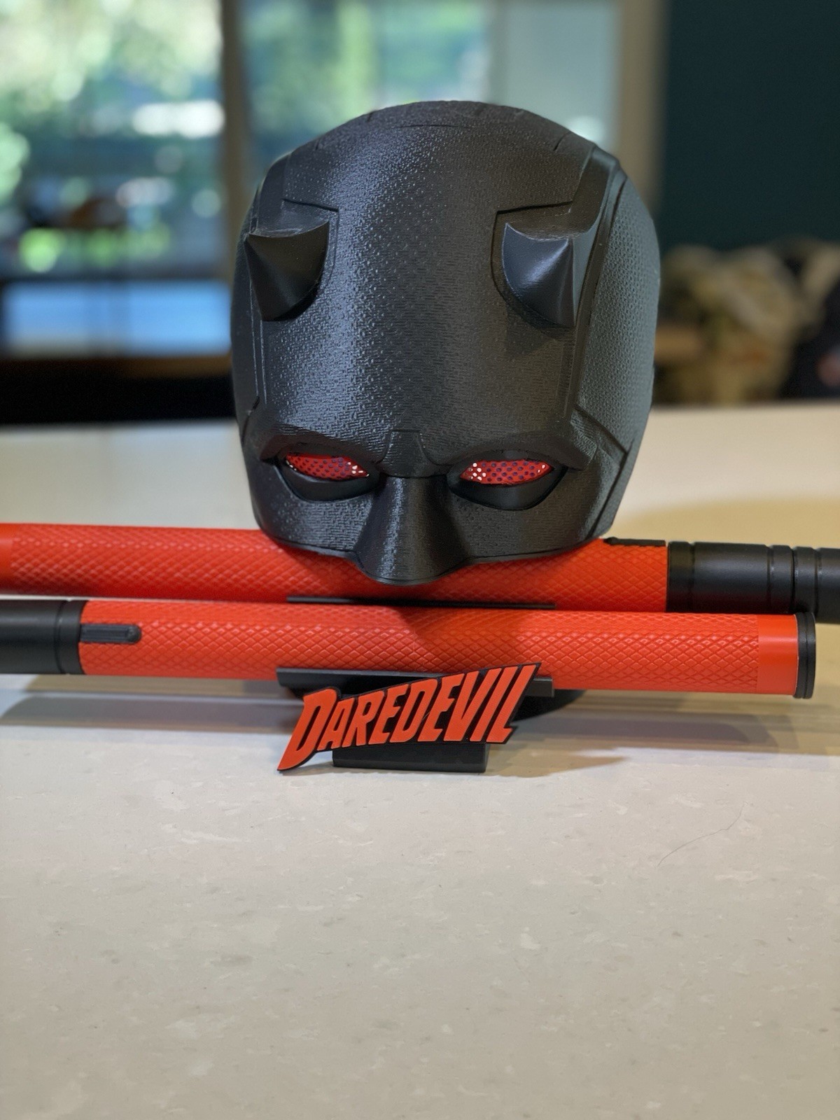 Daredevil 3D Printed Helmet/Billy Clubs Display
