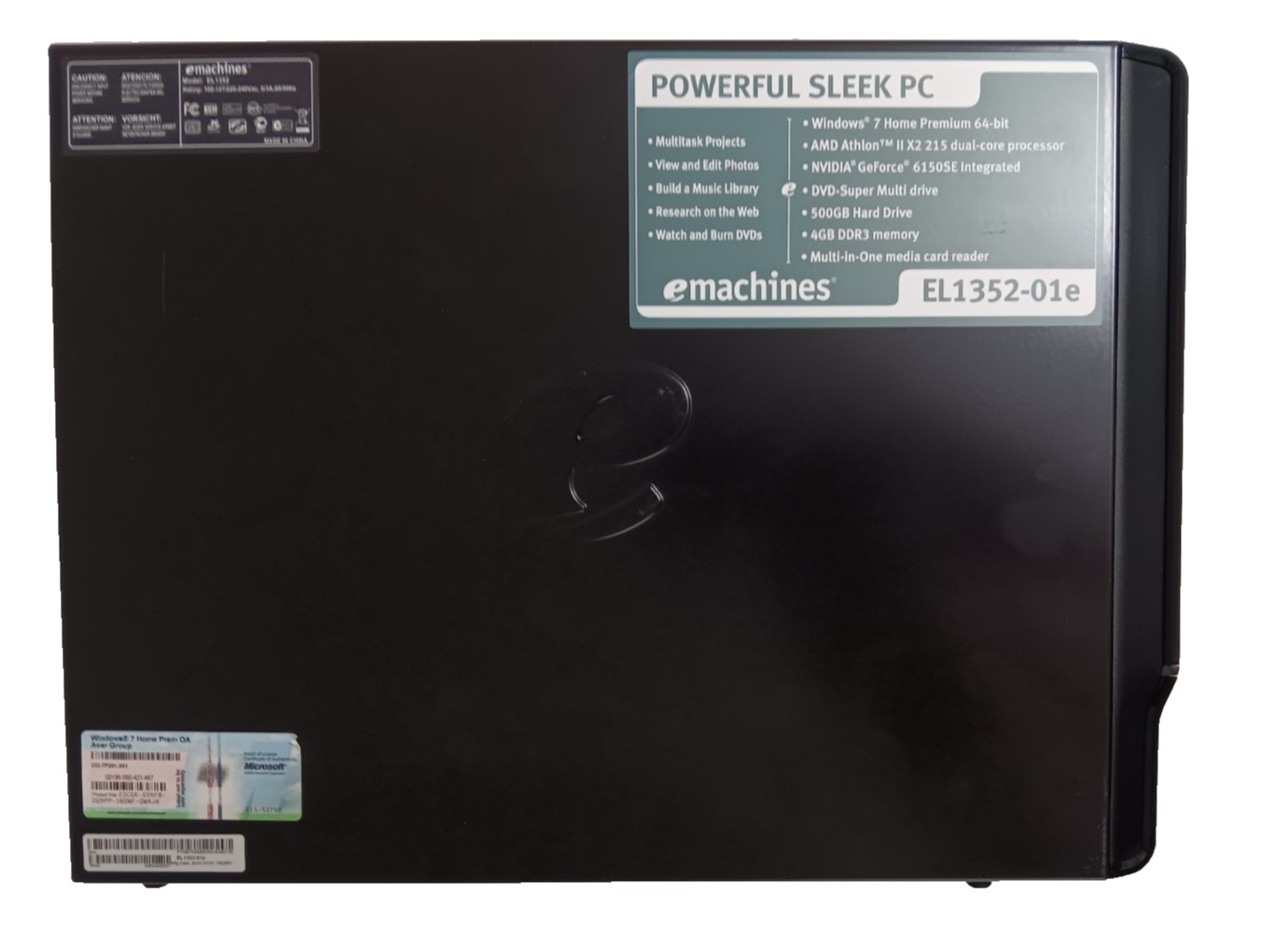 EMachines EL1352-01e PC Case Empty for Micro-ATX MBs approx.. 14.5\