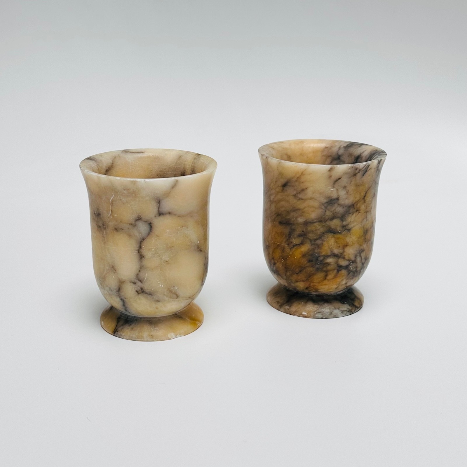 Vintage Italian Alabaster Goblets Pair Hand Carved Natural Stone Italy Decor
