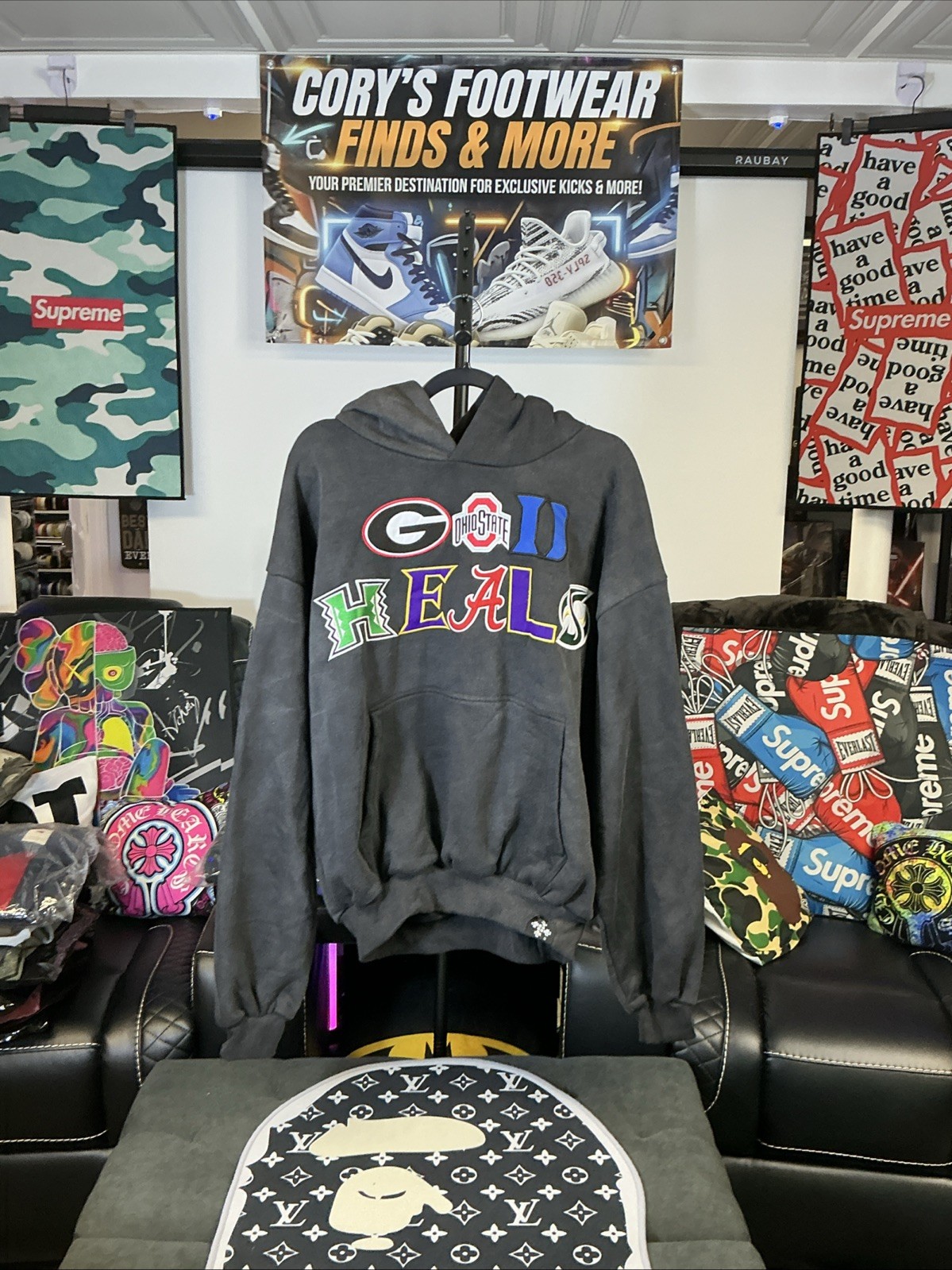 Tears Of God “God Heals”  Collegiate Hoodie Men’s Medium Black Washed