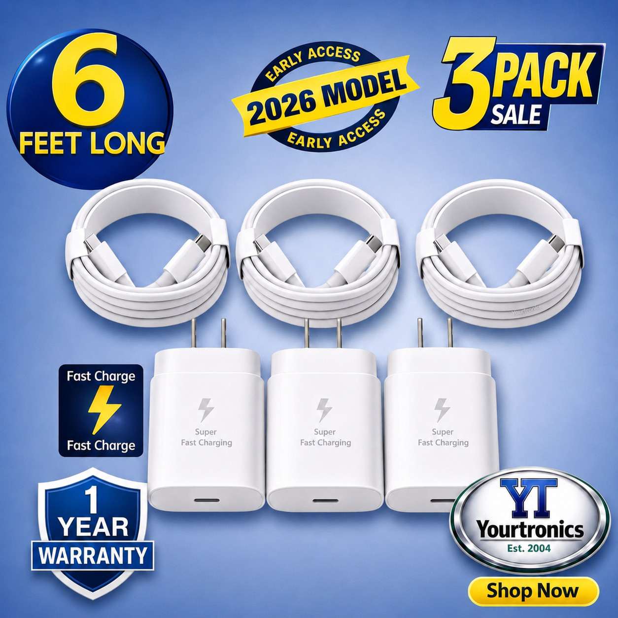 3 Pack Fast Wall Charger For iPhone 17 16 15 14 13 12 11 X XR Pro Max Air iPad