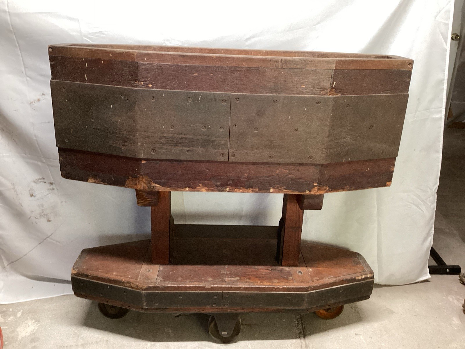 Antique Roving Wood Octagon Textile Cart Tub  Fall River Ma 1890s Only One Known